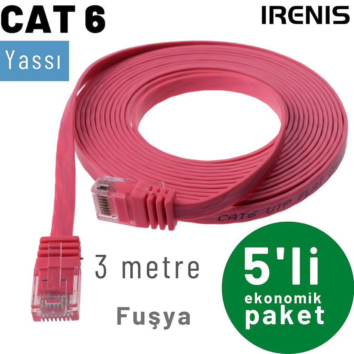 IRENIS 5 adet 3 metre CAT6 Kablo Yassı Ethernet Network Lan Ağ İnternet Kablosu