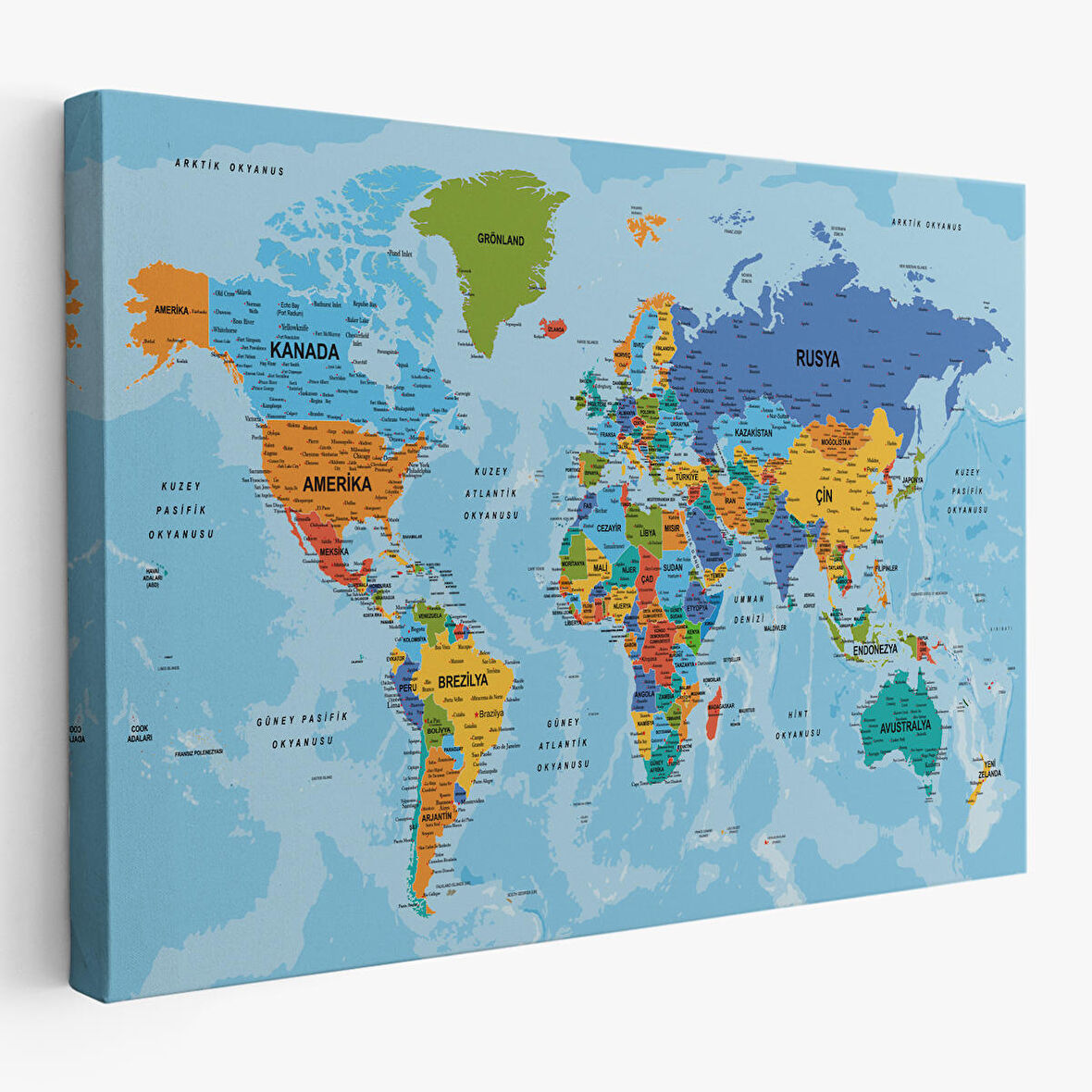 Harita Sepeti Dünya Haritası Türkçe Kanvas Tablo Ayrıntılı Dekoratif-Okyanuslu 2188