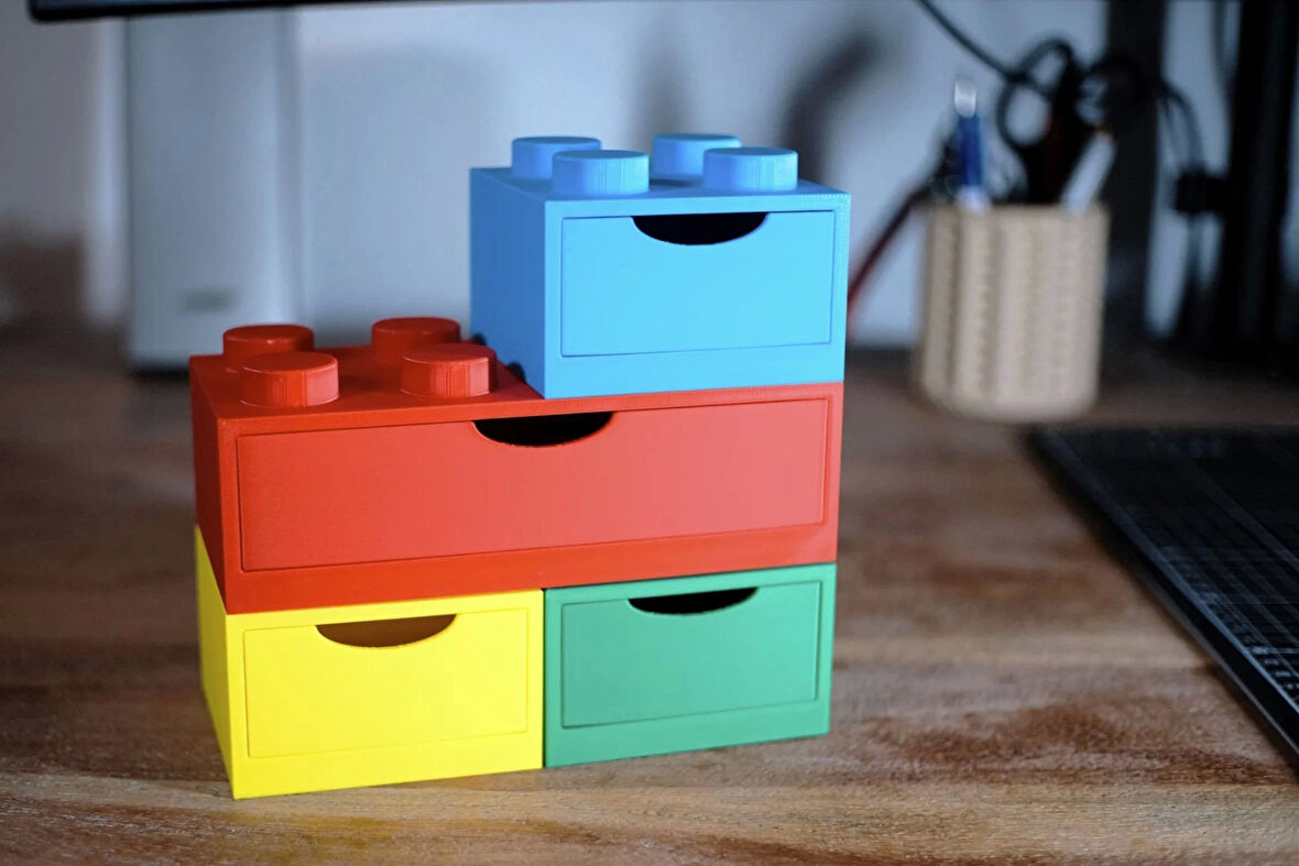 Renkli Lego Blok Organizer Kutu Seti - Masa Üstü Kalemlik Kırtasiye Çekmeceli Düzenleyici Hediye