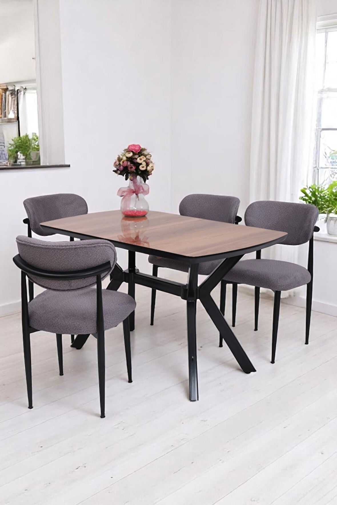Venedik Polo MDF Lak Panel Açılır Mutfak Masa Sandalye Takımı 80*130cm