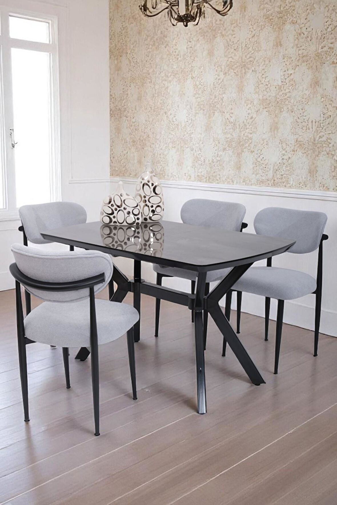 Venedik Polo MDF Lak Panel Açılır Mutfak Masa Sandalye Takımı 80*130cm