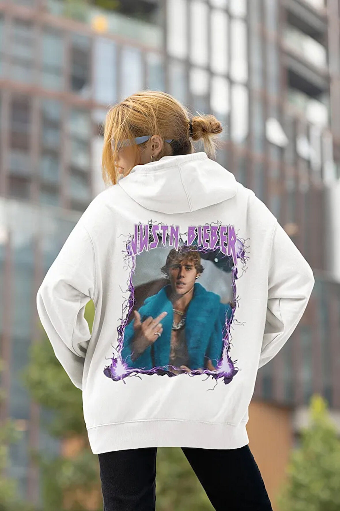 Tasarım Justin Bieber Baskılı Unisex Oversize Şarkıcı Hoodie