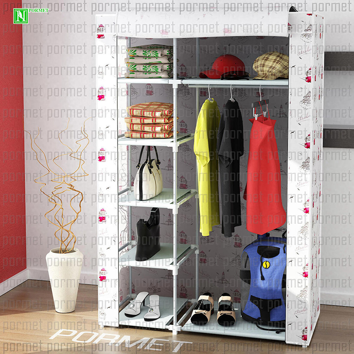 BEZ DOLAP METAL PROFİLLİ TEK YANDAN RAFLI İSTANBUL TEMALI