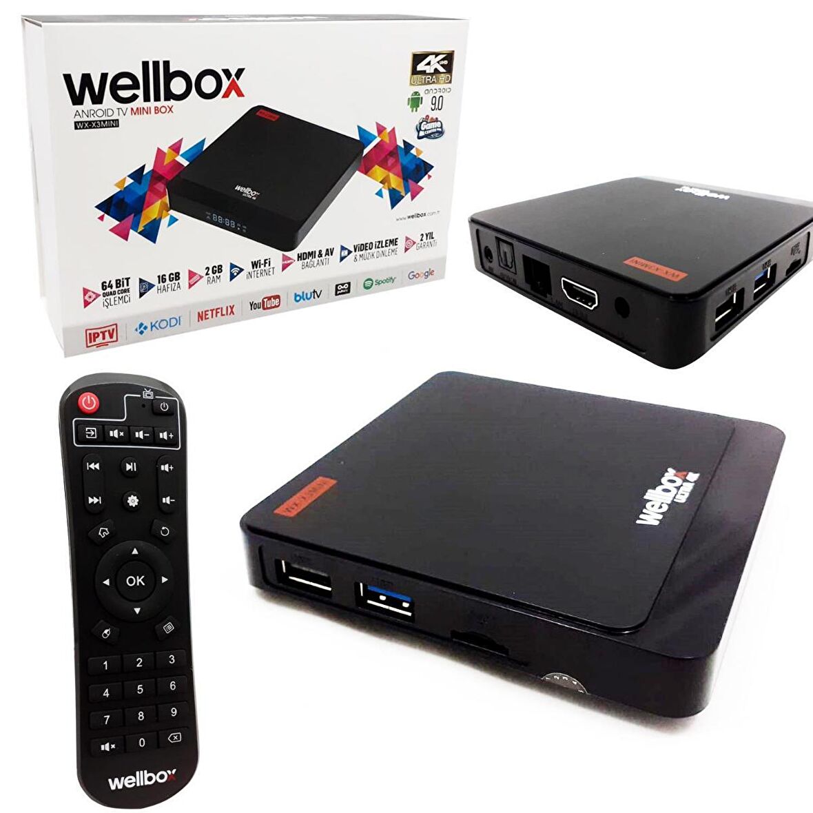 ANDROİD TV BOX 4K NETFLİX WİFİ ETHERNET SD 2GB RAM 16GB HAFIZA WELLBOX WX-X3MINI