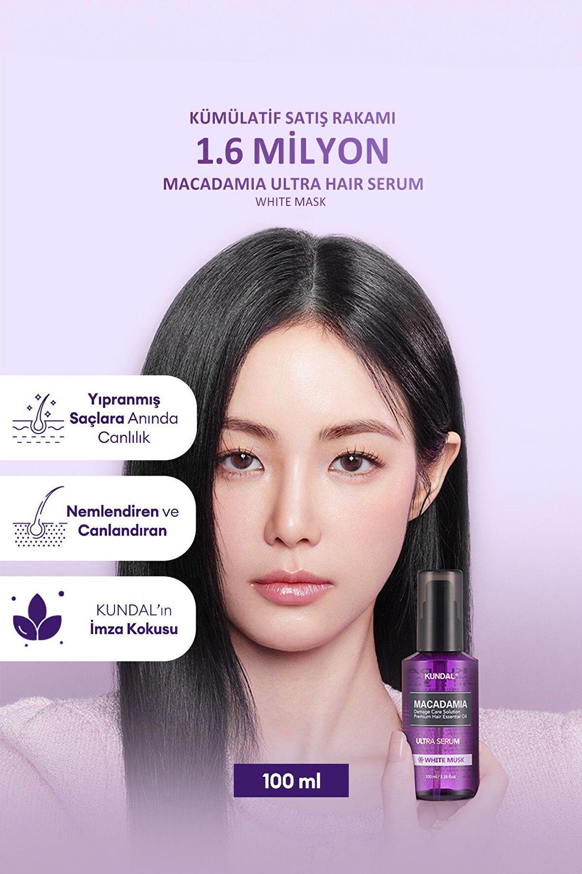 Parlaklık Sunan Besleyici Saç Serumu Kundal Macadamia Ultra Hair Serum 100ml (White Musk)