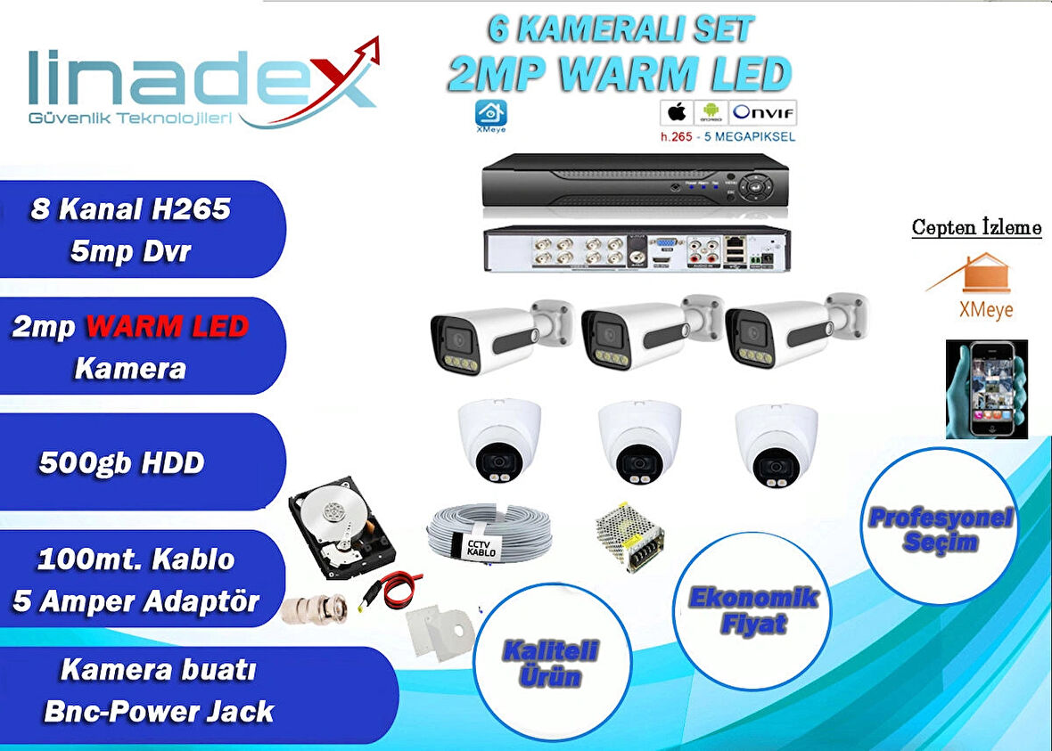 6 Kameralı Ahd Gecesi Renkli Sistem -Herşey Dahil Set