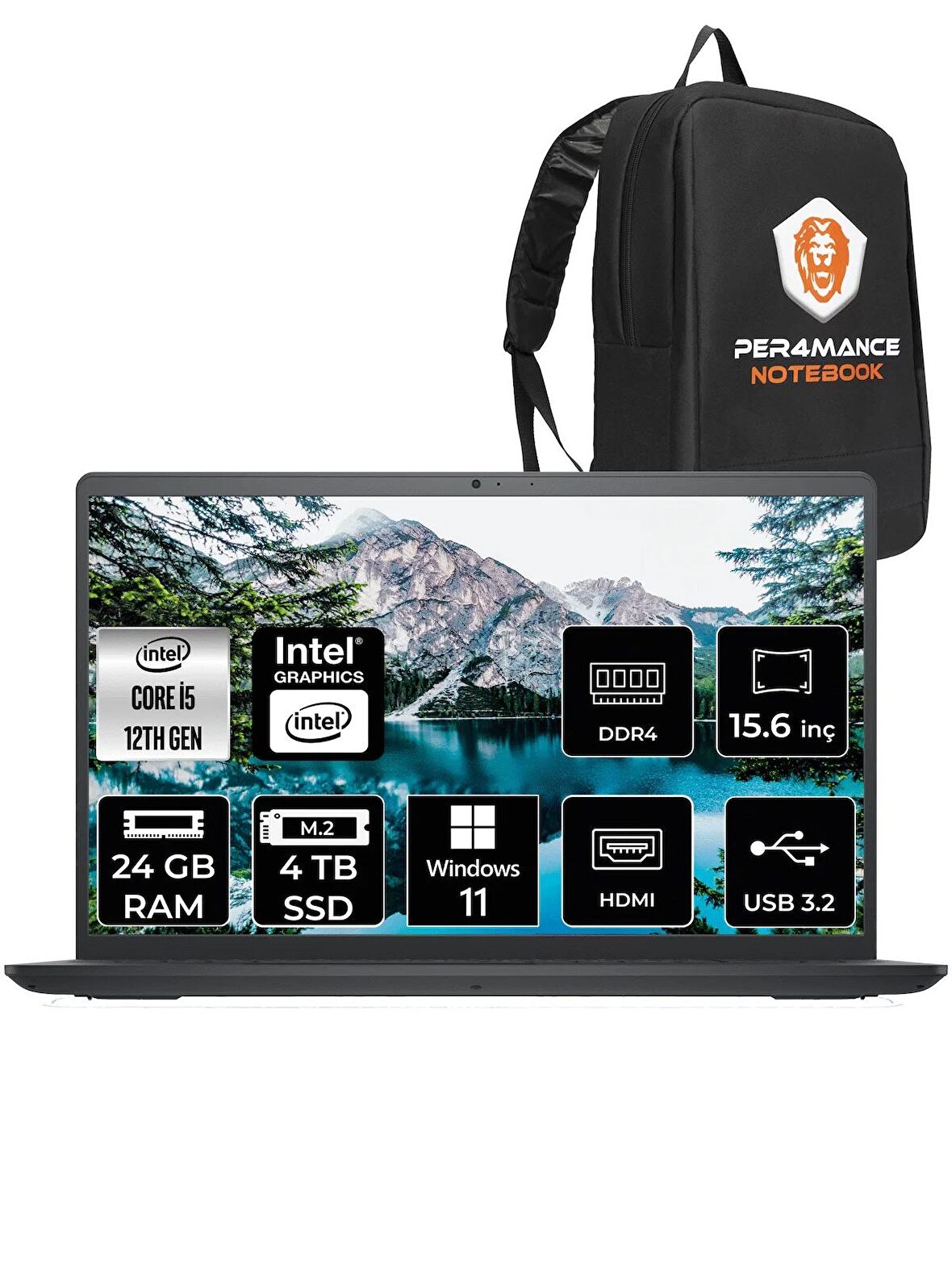 Dell Inspiron 15 3520 i5 1235U 24GB RAM 4TB SSD 15.6'' FHD W11HOME I352024052009U & PER4 ÇANTA