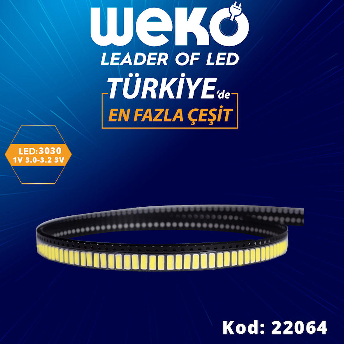 LEDBAR LEDLERİ 1V 3.0-3.2 3030SMD 10000-15000  (BÜYÜK ARTI KÜÇÜK EKSİ) 3V