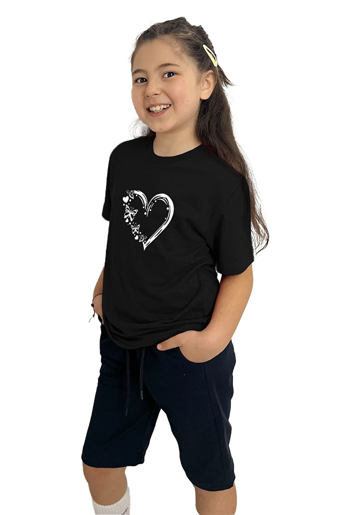 Kalp Baskılı kız Çocuk Tişört ve Şort Takımı | %100 Pamuk, Şık ve Rahat