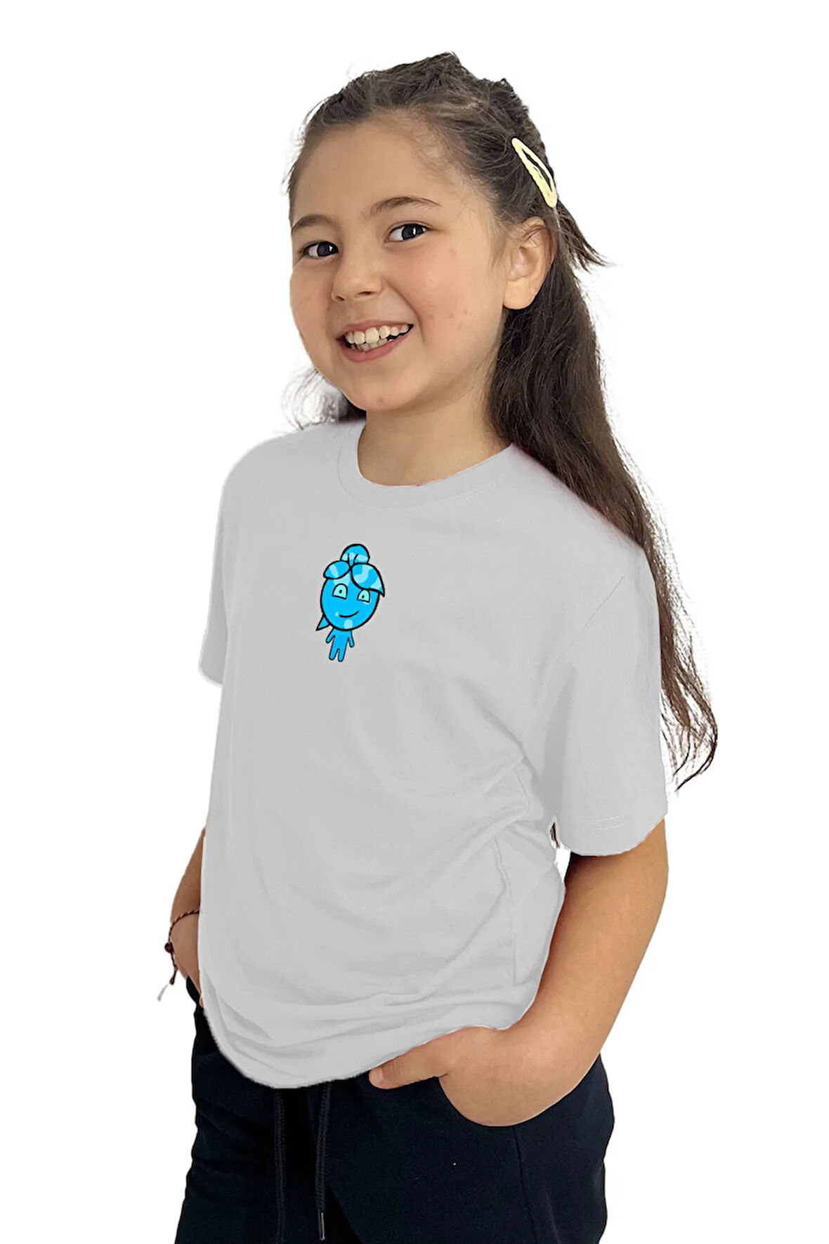 Ateş ve Su Su Baskılı Kız Çocuk Tişört | %100 Pamuk, Şık ve Rahat