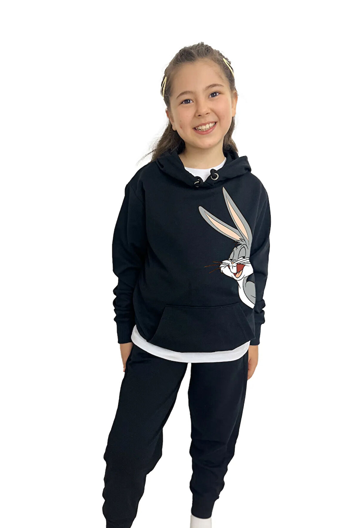 Bugs Buny Baskılı Kız Sweatshirt Tişört Eşofman 3'lü Takım – Rahat Ve Şık Tasarım