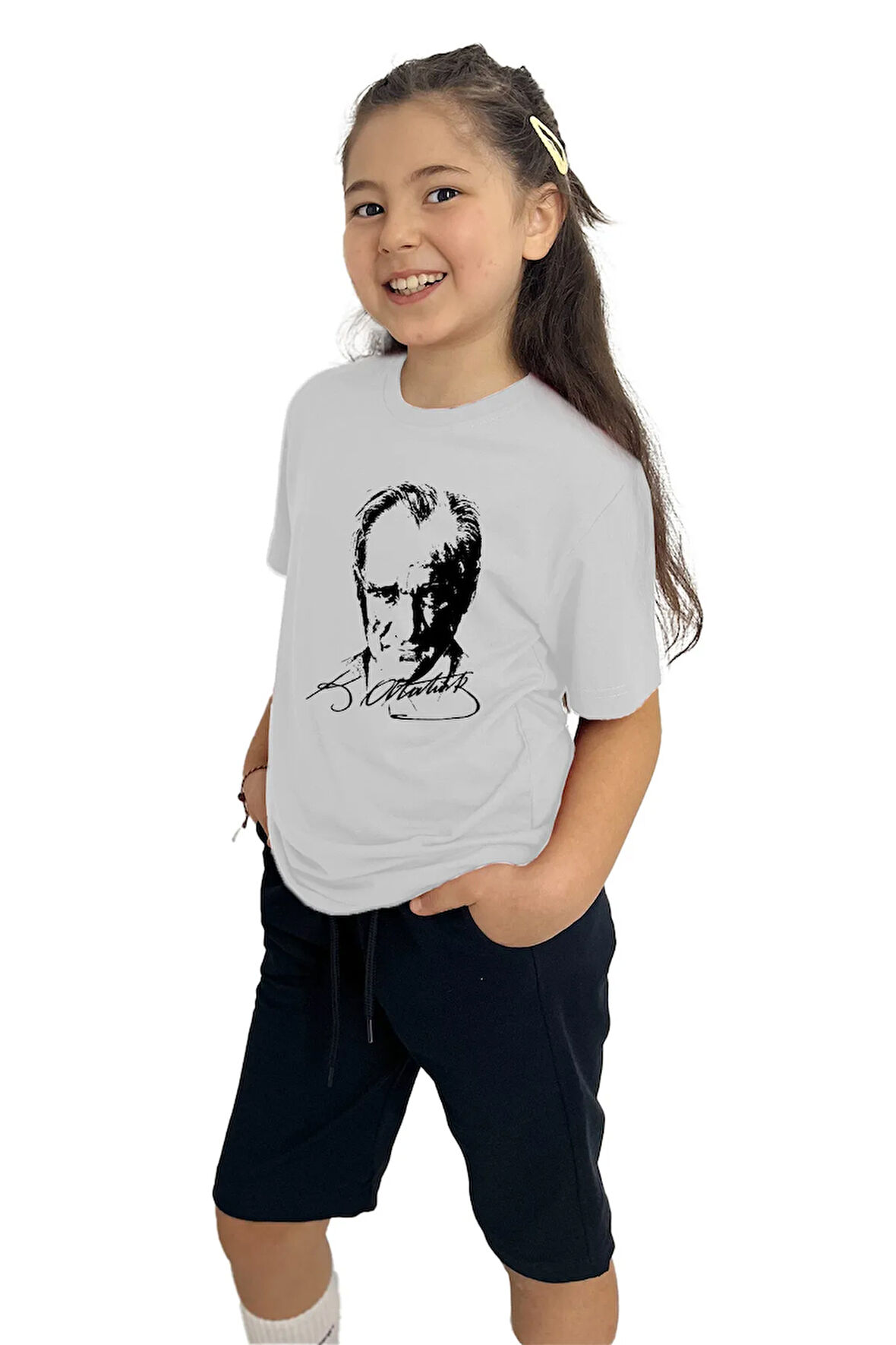 Atatürk Baskılı kız Çocuk Tişört ve Şort Takımı | %100 Pamuk, Şık ve Rahat
