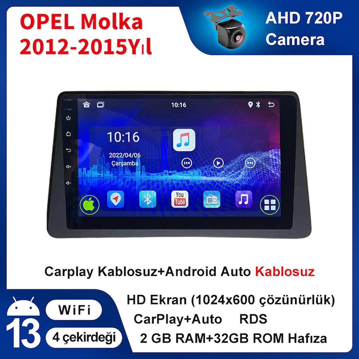OPEL Mokka 2012-2015Yıl 2GB Ram 32GB Hafıza 9.7 İnç Android 14 Cihaz Kablosuz Carplay Kablosuz Android Auto Multimedya Navigasyon Double Teyp Araç Monitor Ekran