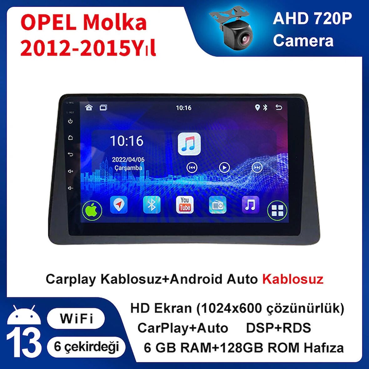 OPEL Mokka 2012-2015Yıl 6GB Ram 128GB Hafıza 9.7 İnç Android 14 Cihaz Kablosuz Carplay Kablosuz Android Auto Multimedya Navigasyon Double Teyp Araç Monitor Ekran