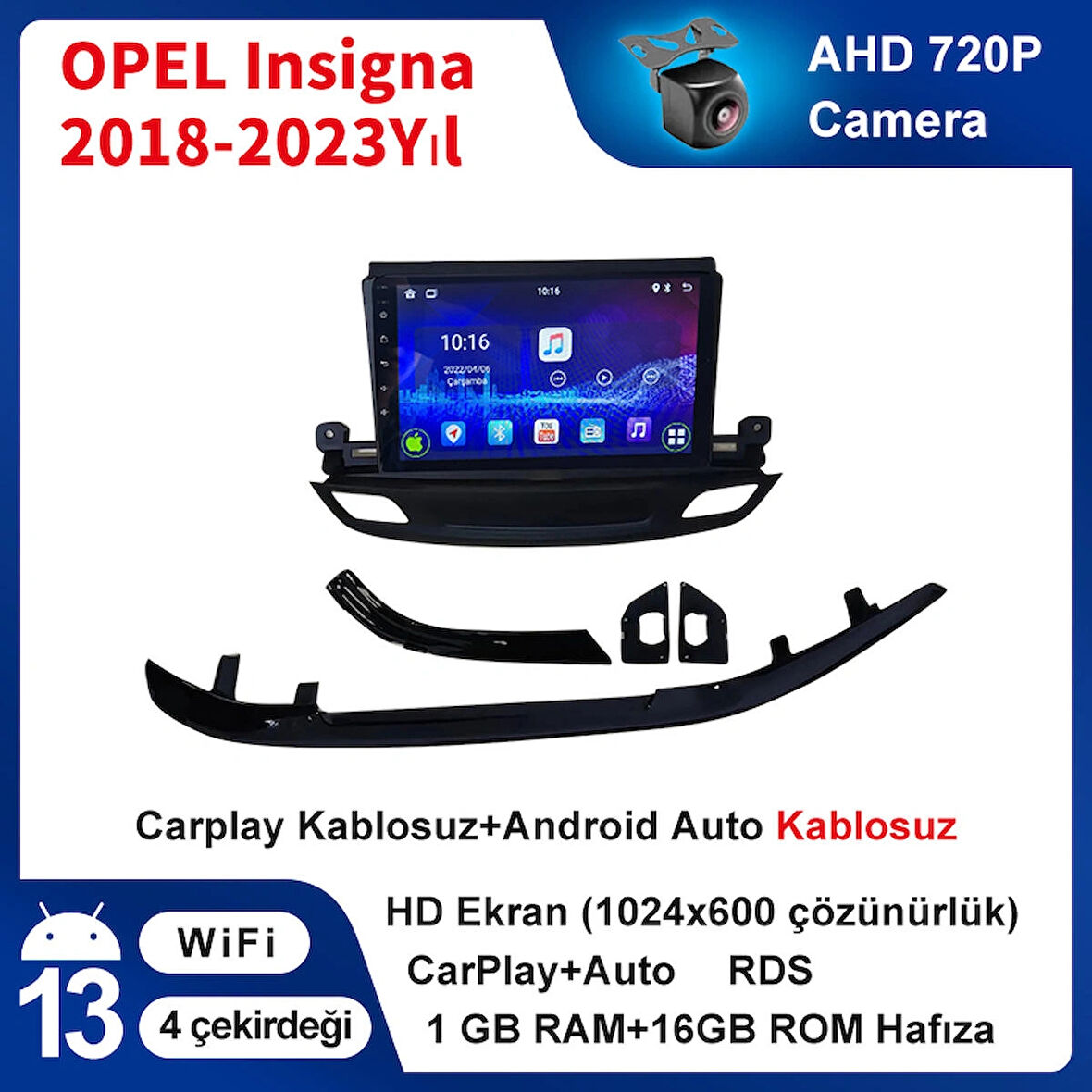 OPEL İnsignia 2018-2023 Yıl 1GB Ram 16GB Hafıza 9 İnç Android 14 Cihaz Kablosuz Carplay Kablosuz Android Auto Multimedya Navigasyon Double Teyp Araç Monitor Ekran