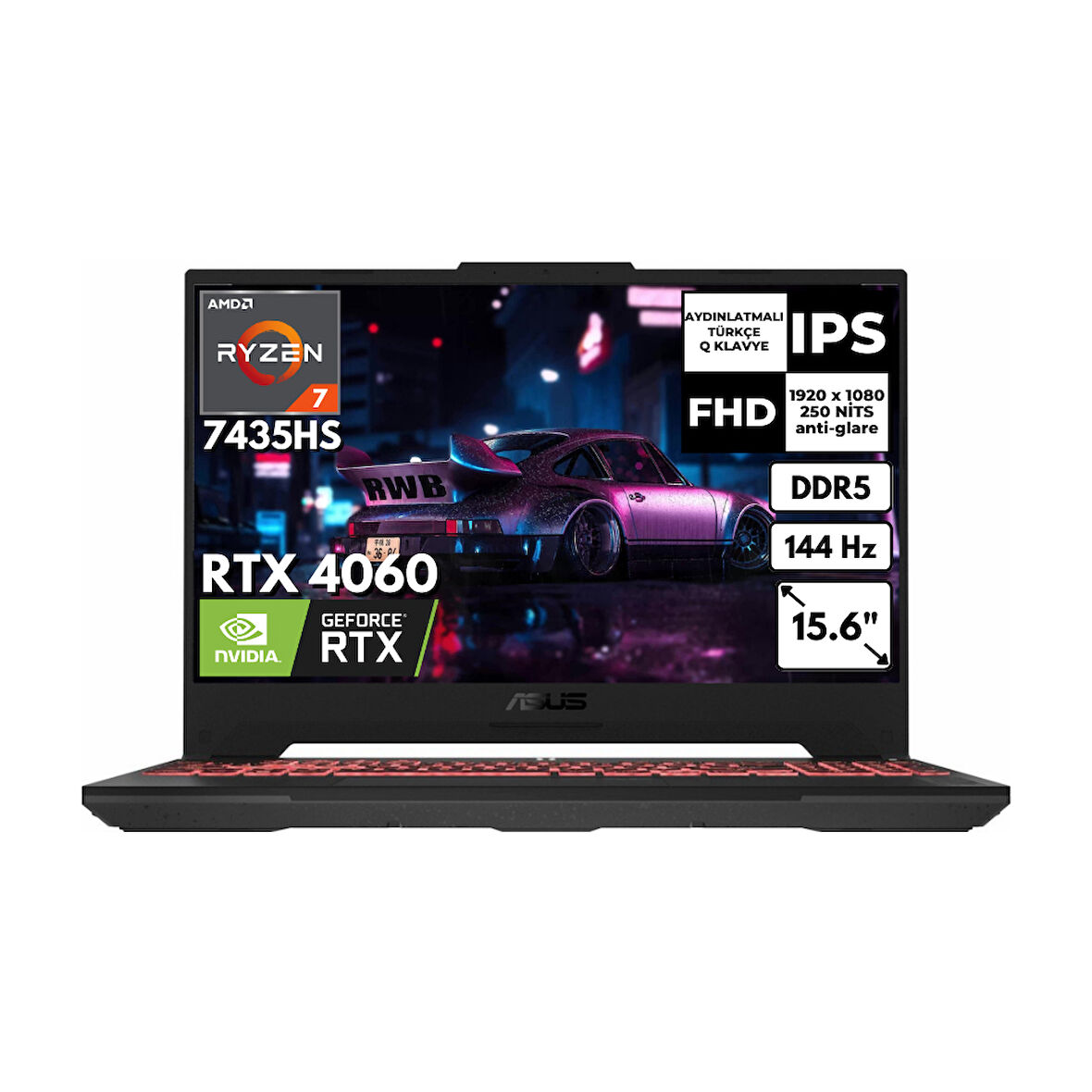 Asus TUF Gaming A15 Ryzen 7 7435HS 32 GB 2 TBSSD 8GB RTX4060 15.6" 144Hz FHD FreeDos Taşınabilir Bilgisayar FA507NVR157AT14