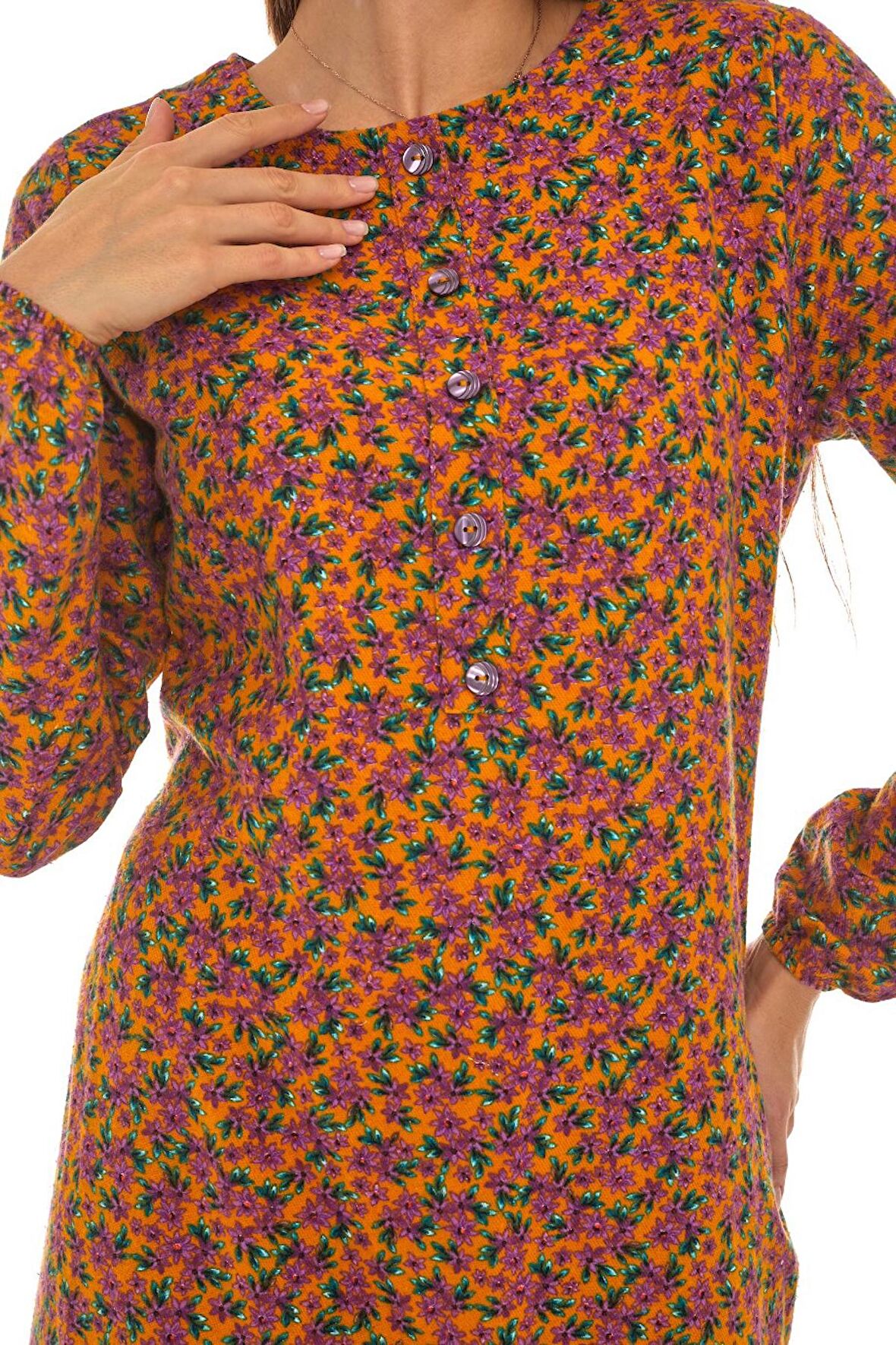 Pazen Hardal Desenli Uzun Elbise