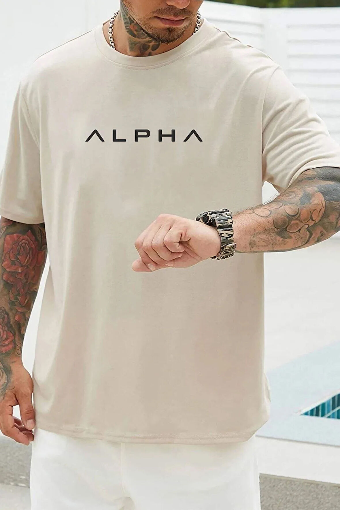 Unisex Alpha Baskılı Tasarım Tshirt