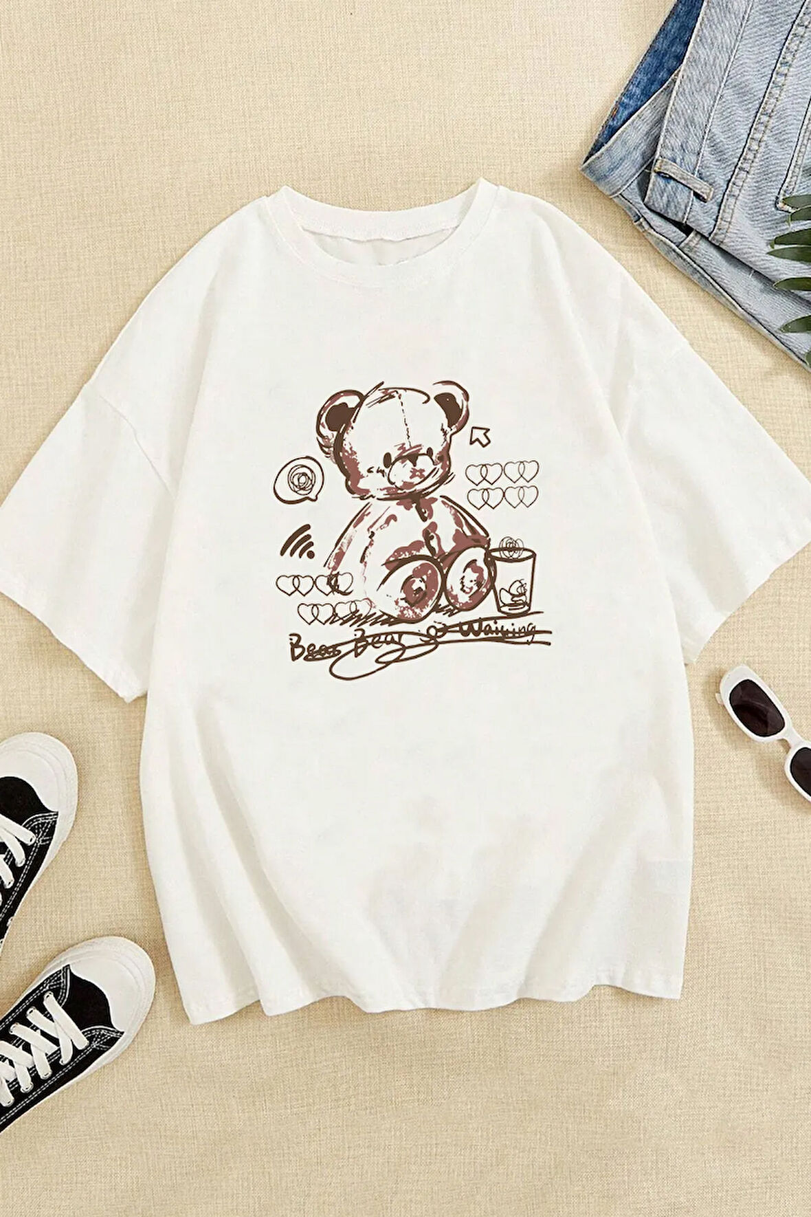 Unisex Bear Bear Baskılı Tasarım Tshirt