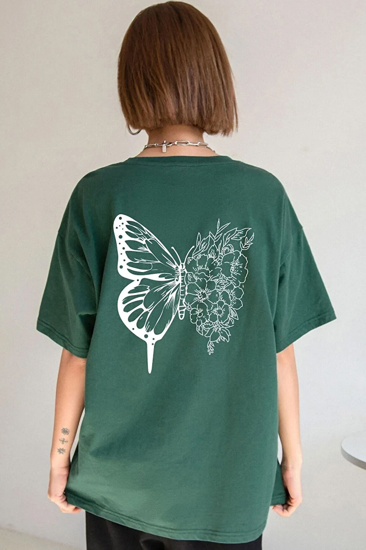 Unisex Drawing Butterflies Baskılı Tasarım T-shirt