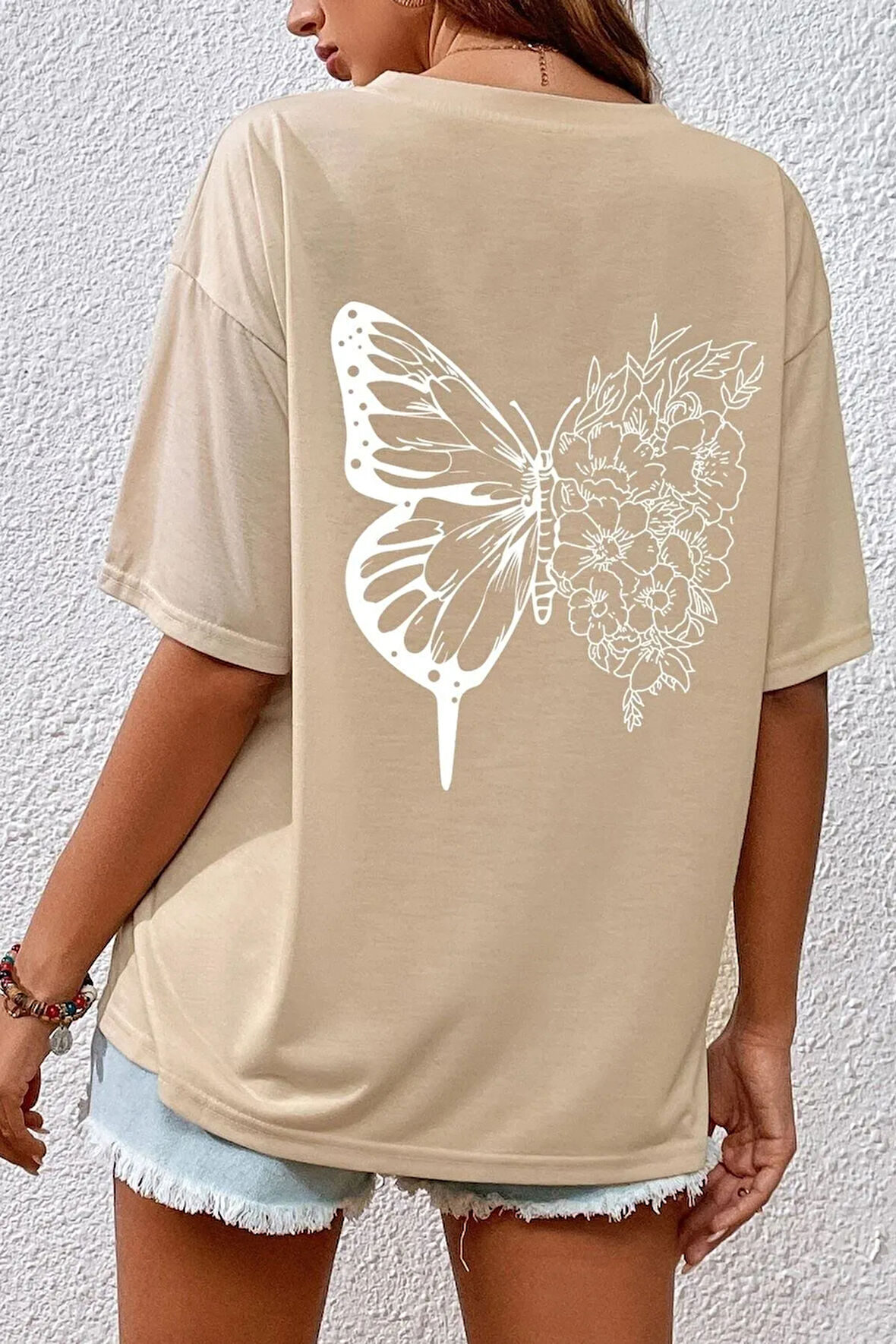 Unisex Drawing Butterflies Baskılı Tasarım T-shirt