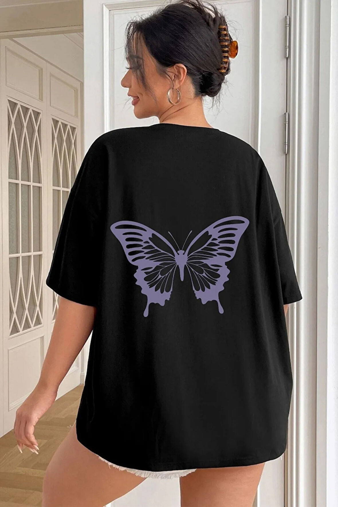 Unisex Butterfly Baskılı Kısa Kol T-shirt