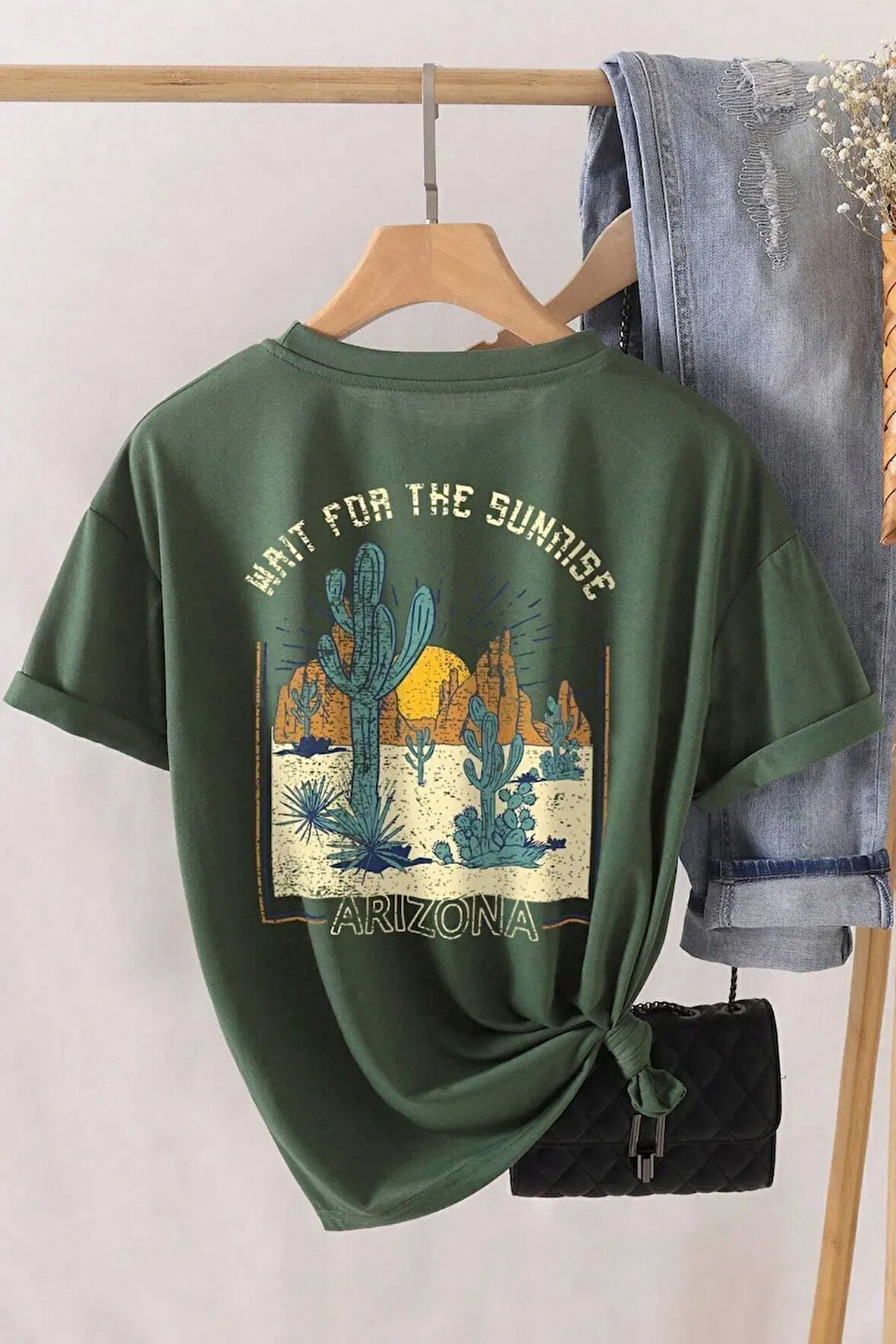 Unisex Pamuklu Arizona Ön Ve Arka Baskılı Tasarım T-shirt