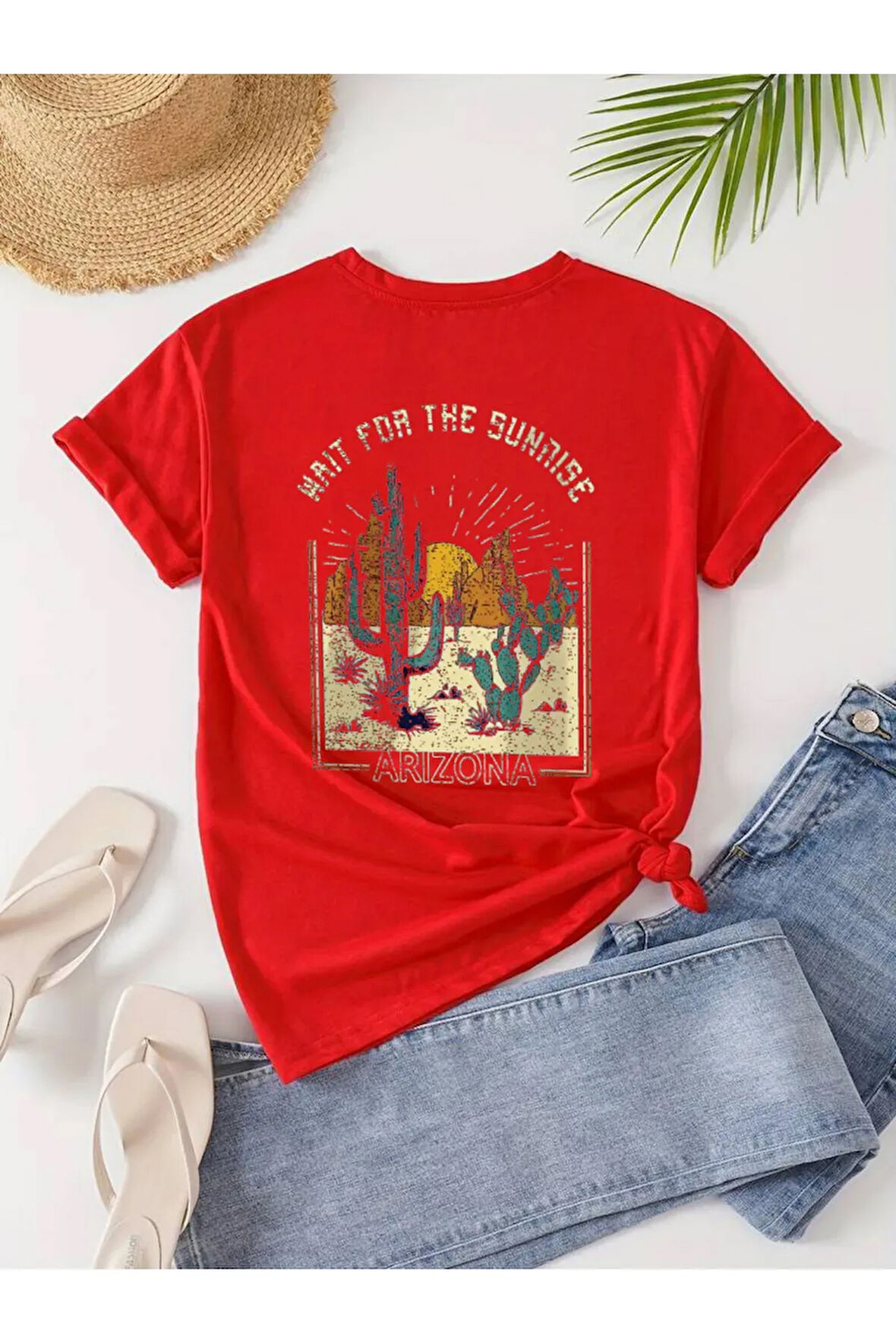 Unisex Pamuklu Arizona Ön Ve Arka Baskılı Tasarım T-shirt