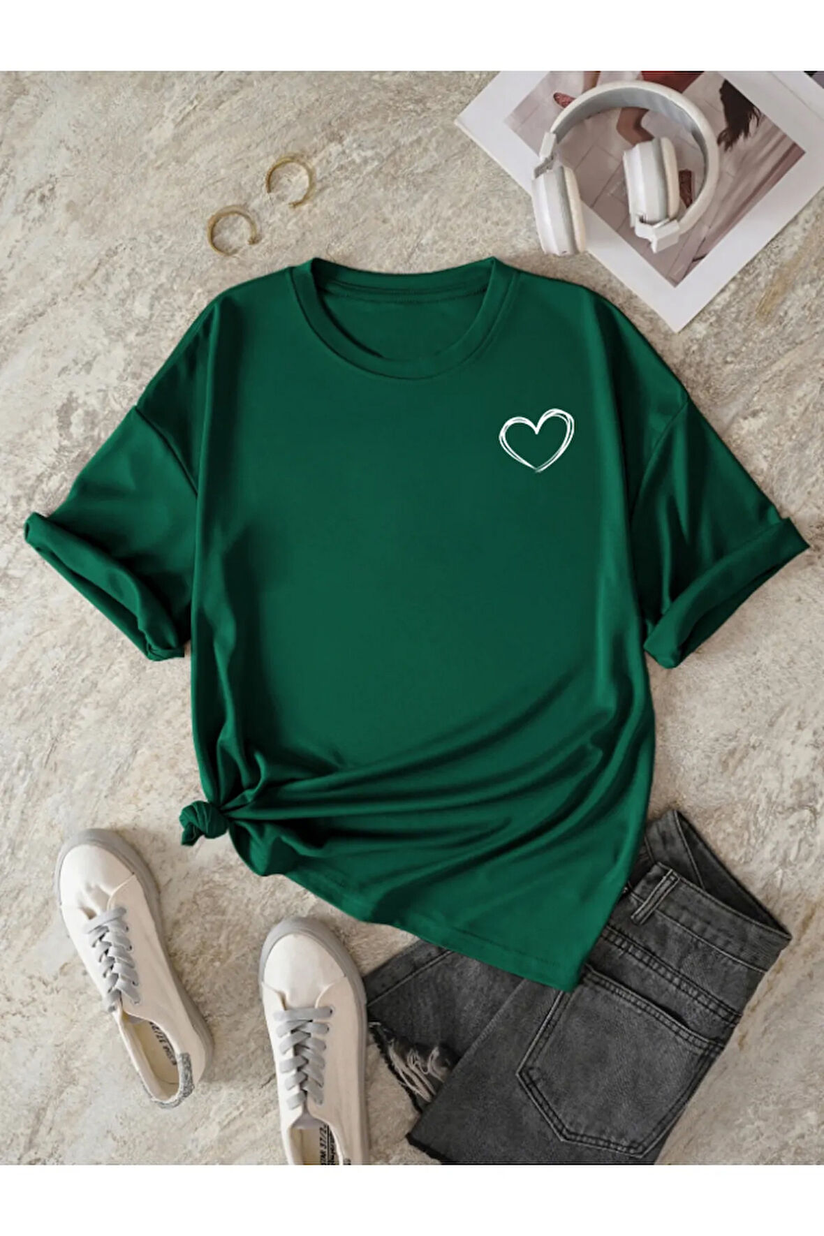 Unisex Hearts Baskılı Tasarım Tshirt