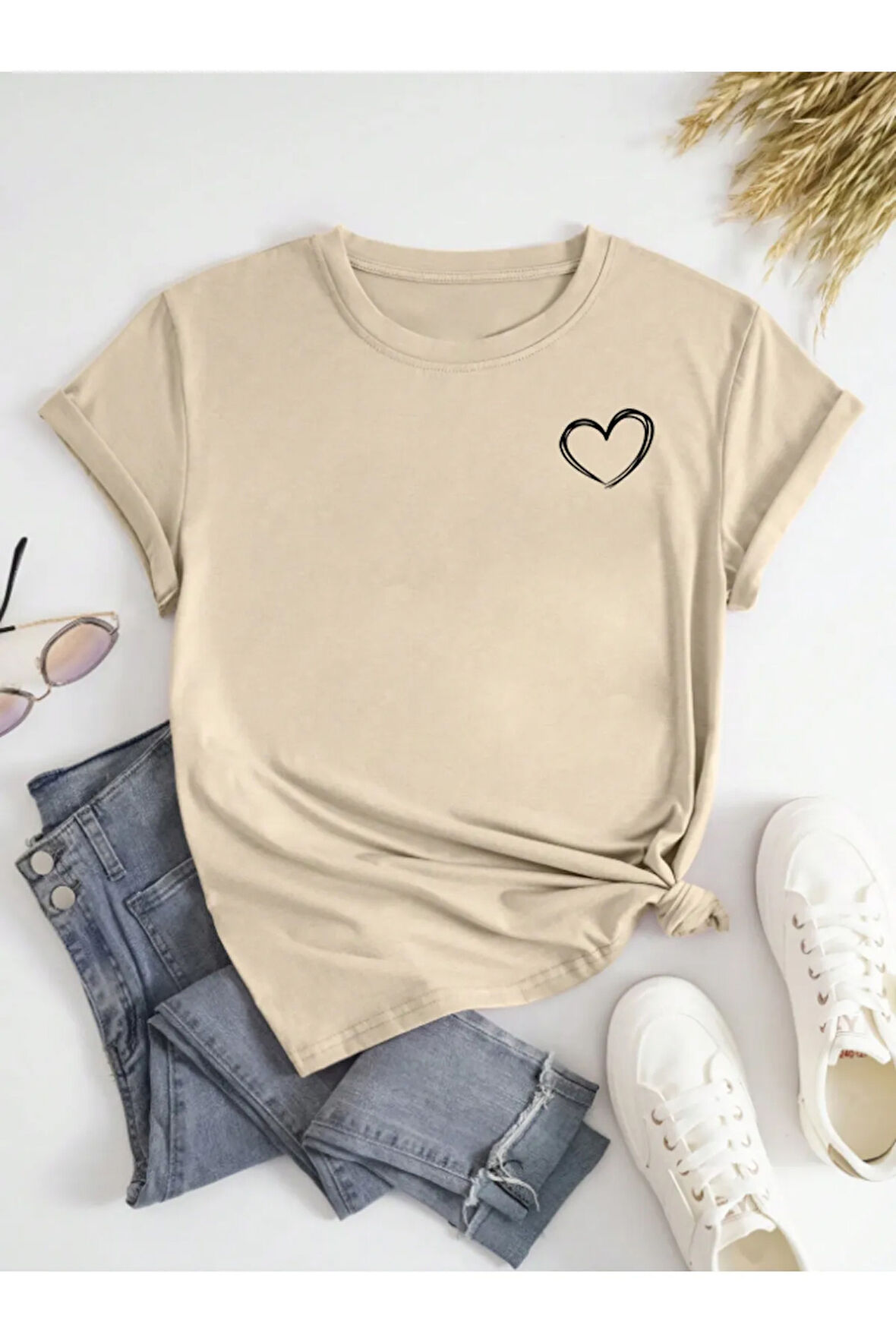 Unisex Hearts Baskılı Tasarım Tshirt