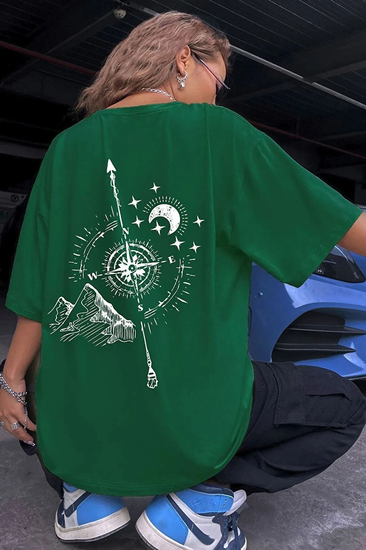 Unisex Pusula Baskılı Tasarım T-shirt