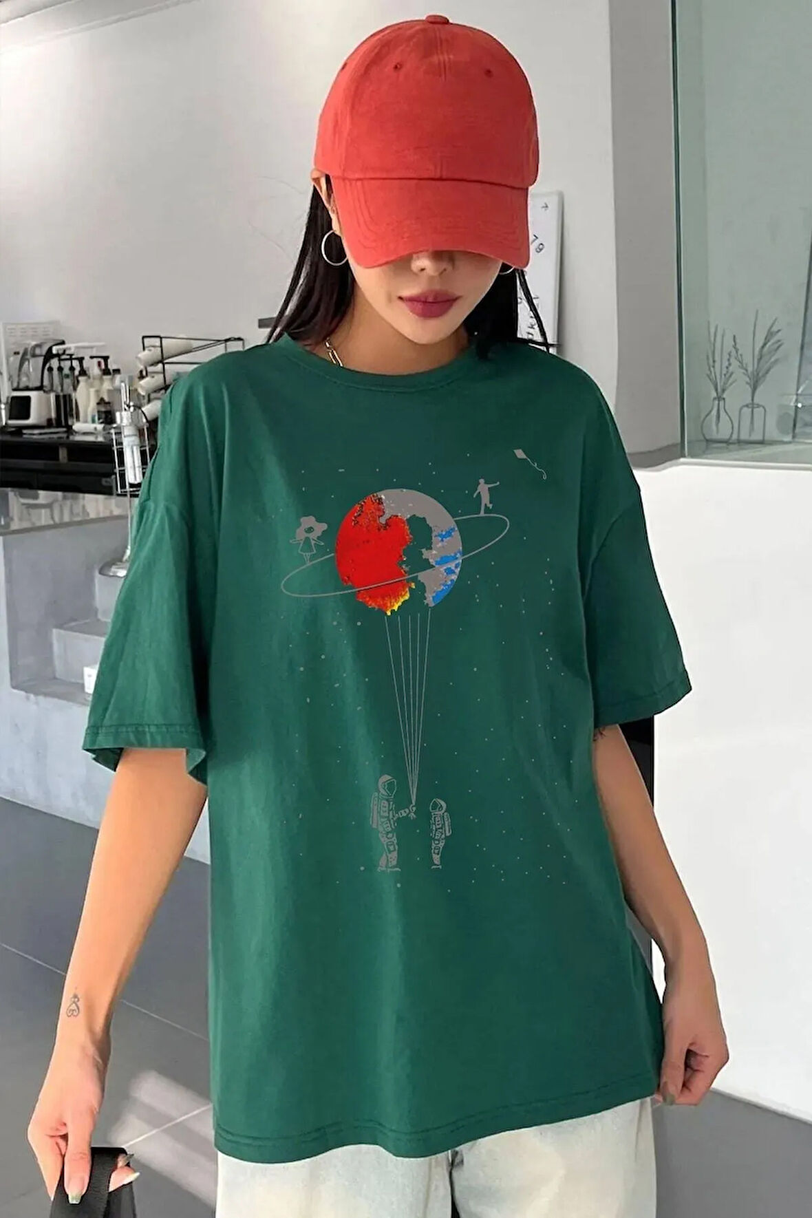 Unisex Evren Temalı Baskılı Tasarım T-shirt