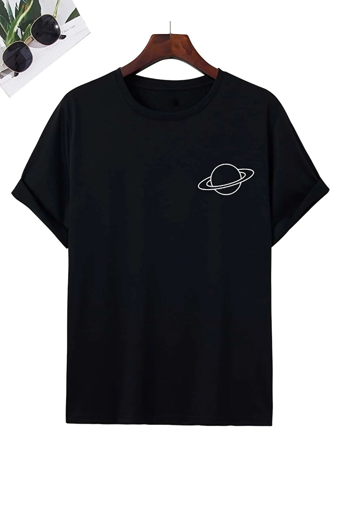 Unisex Saturn Baskılı Kısa Kol T-shirt