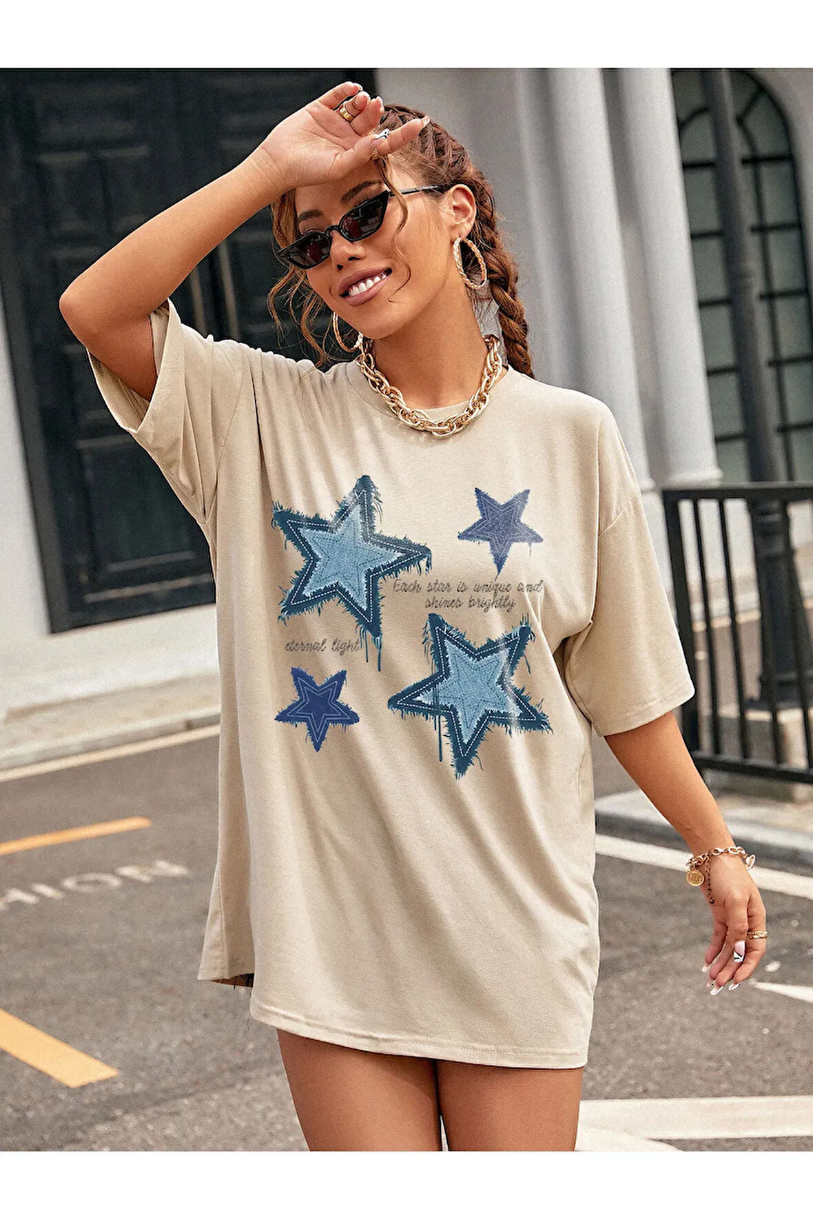 Unisex Pamuklu Eternal Light Ön Baskı Tasarım Kısa Kol Tshirt