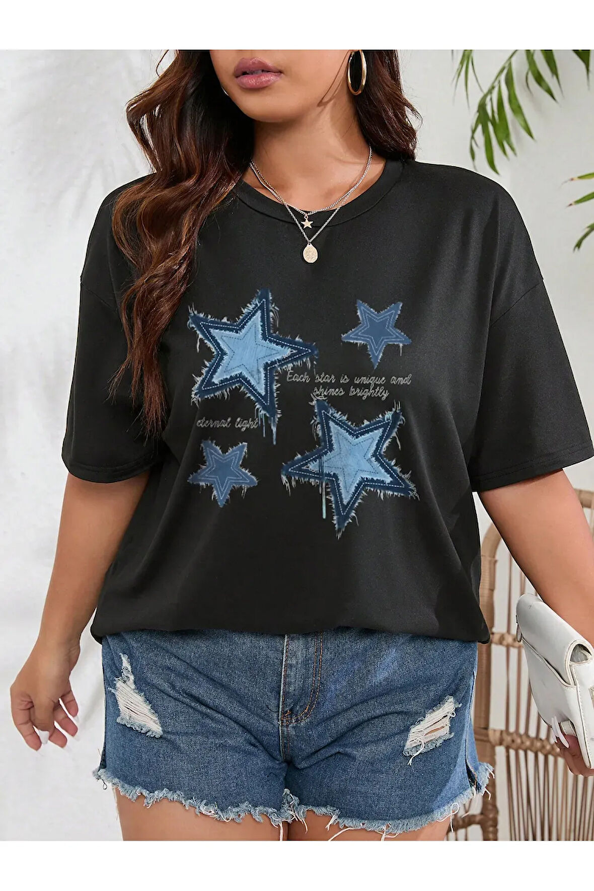 Unisex Pamuklu Eternal Light Ön Baskı Tasarım Kısa Kol Tshirt