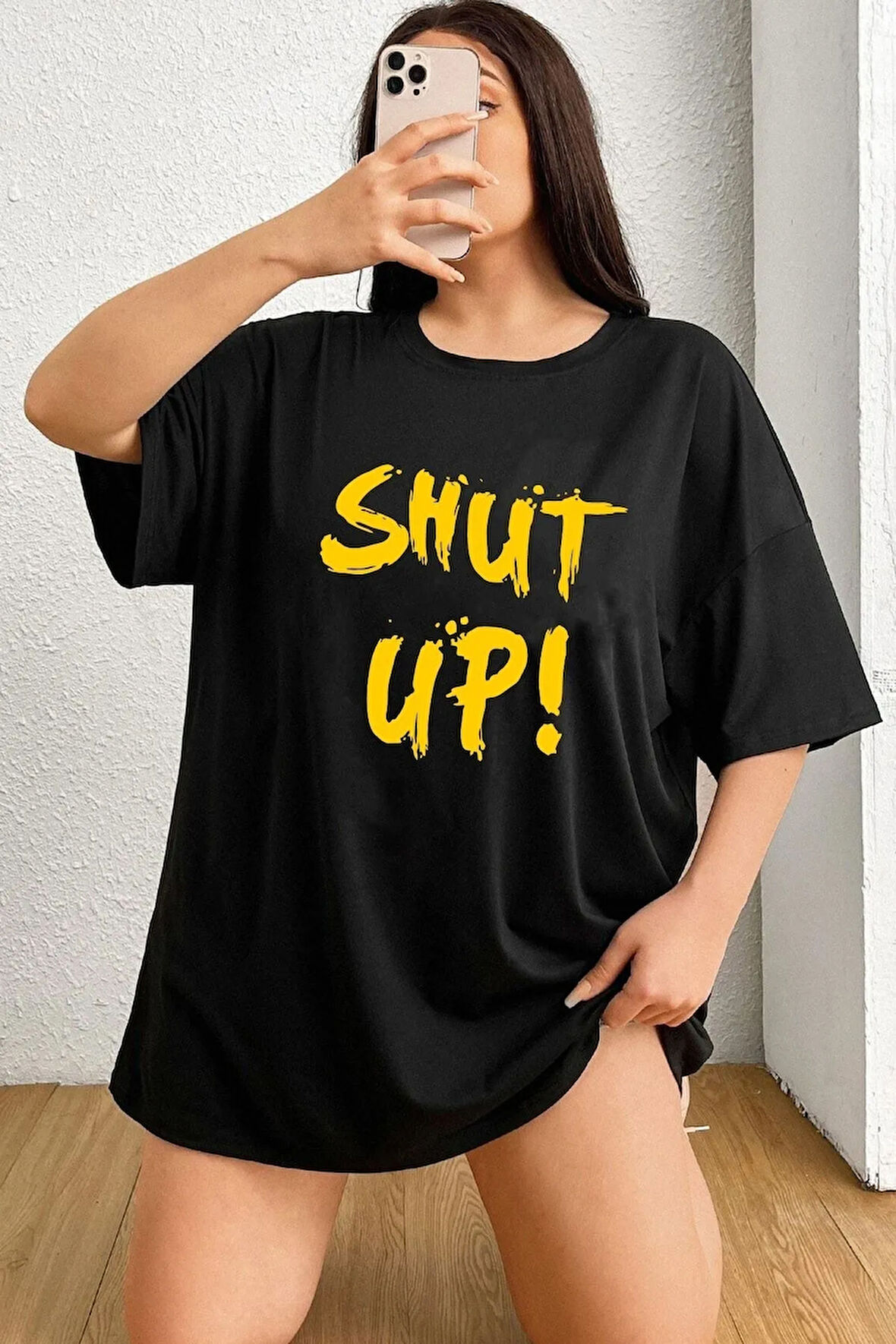 Unisex Shut Up Baskılı Kısa Kol T-shirt