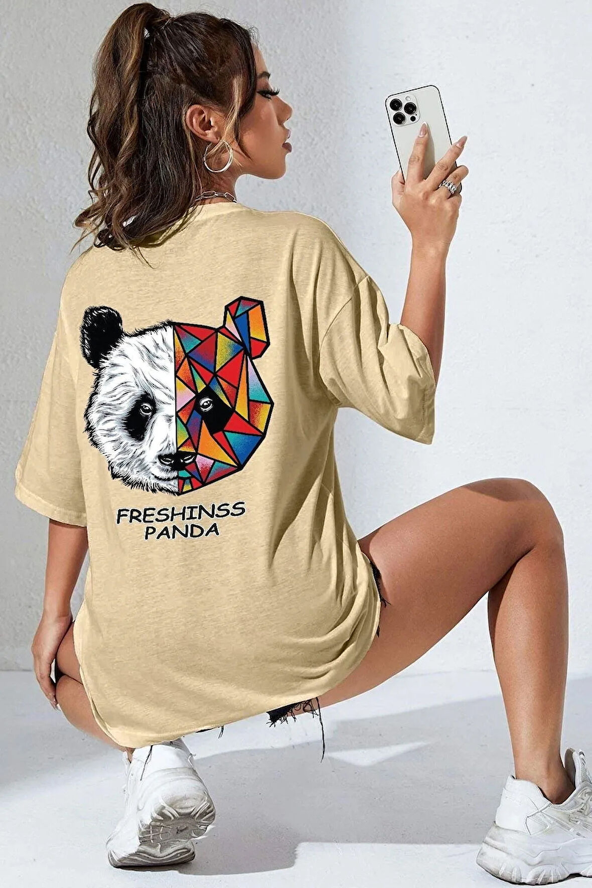 Unisex Panda Baskılı Tasarım T-shirt