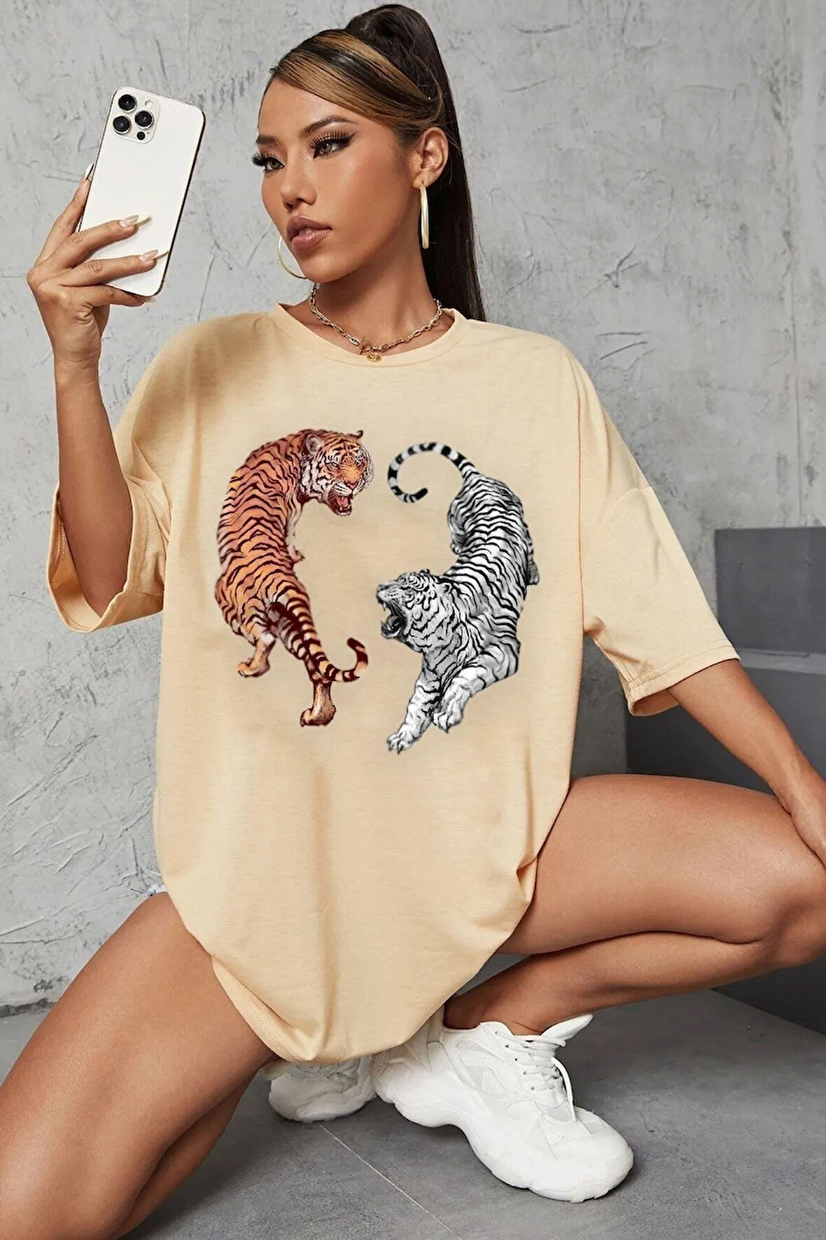 Unisex Tiger Baskılı Tasarım T-shirt