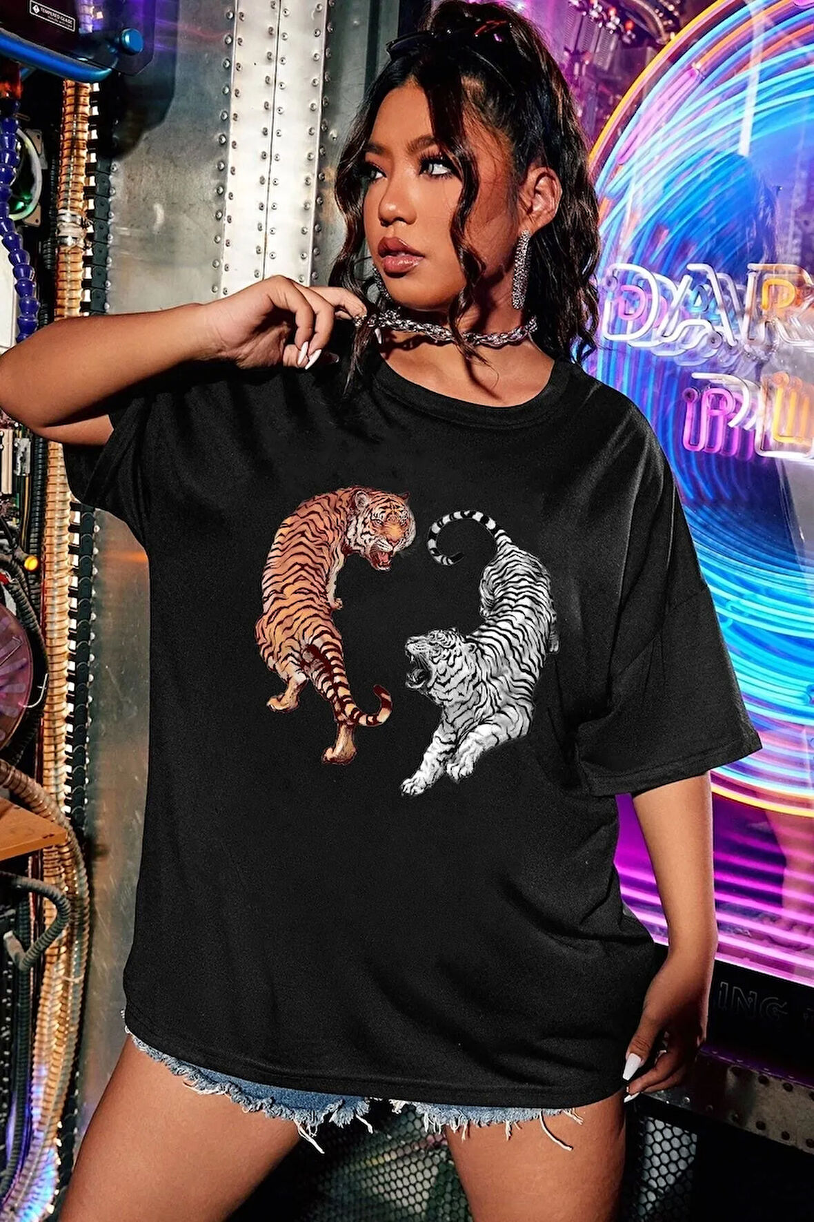 Unisex Tiger Baskılı Kısa Kol T-shirt