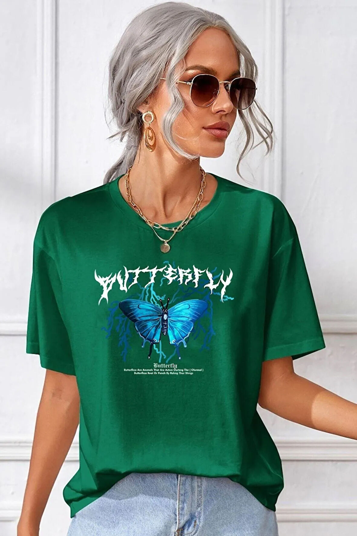 Unisex Blue Butterfly Baskılı Tasarım Tshirt