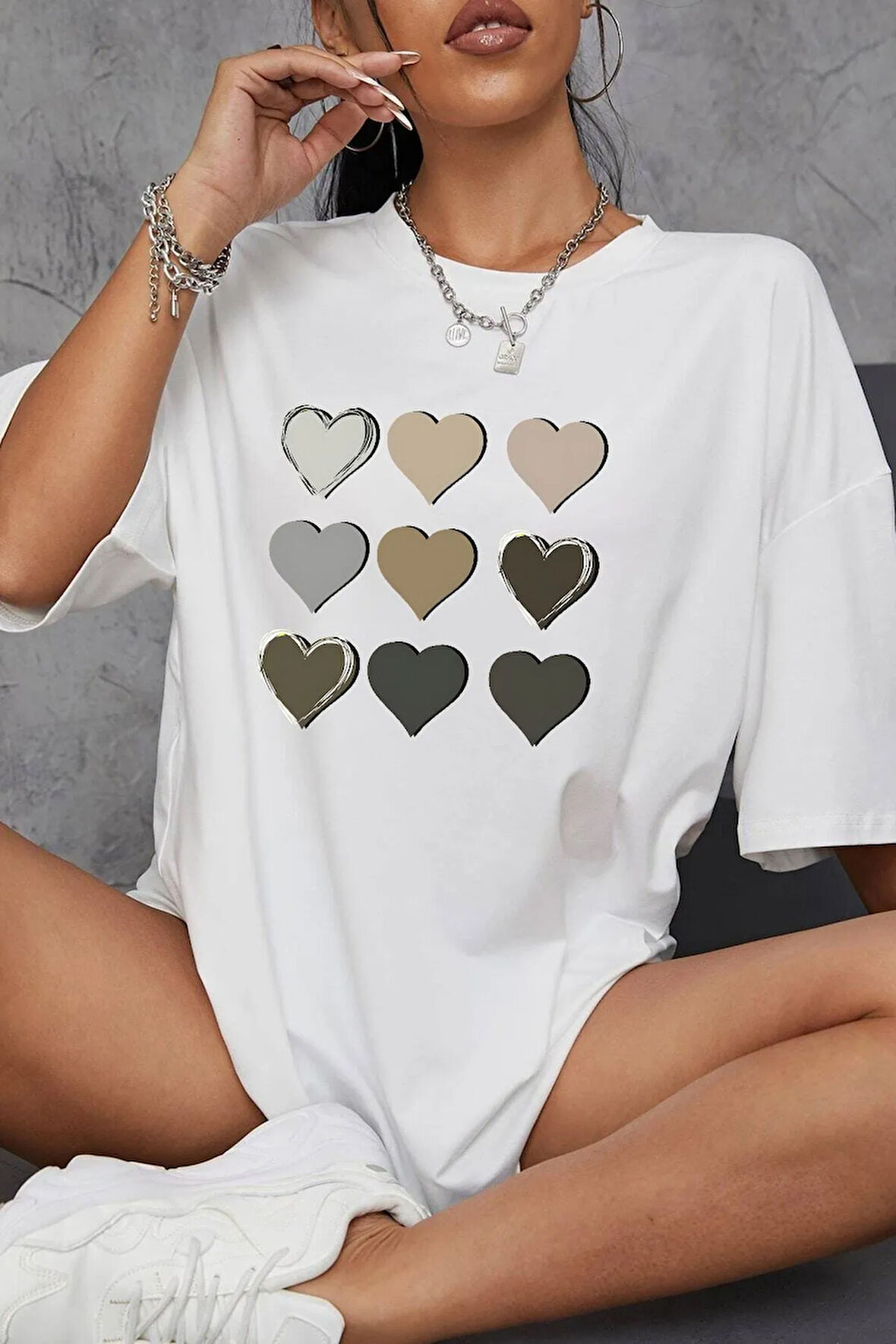 Unisex Kalp Baskılı Tasarım Tshirt