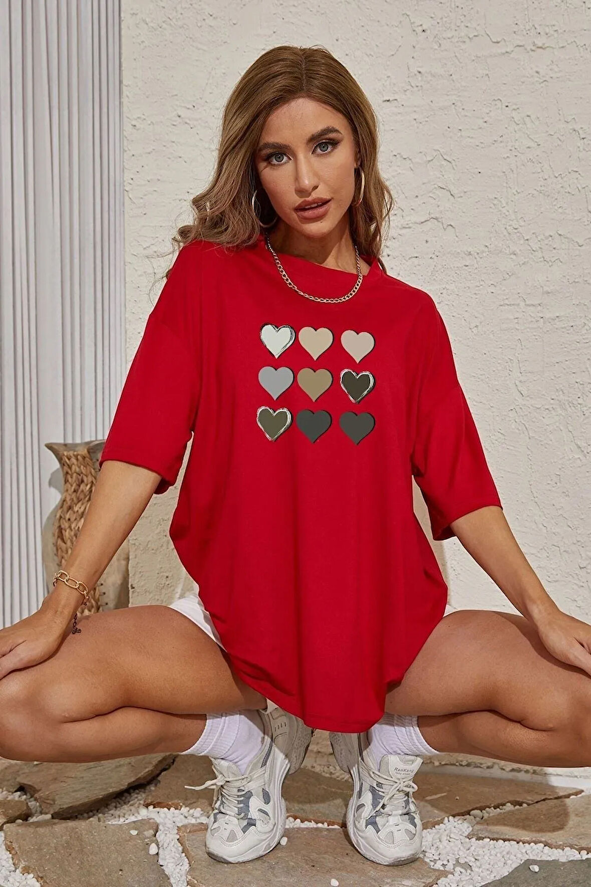 Unisex Kalp Baskılı Tasarım Tshirt