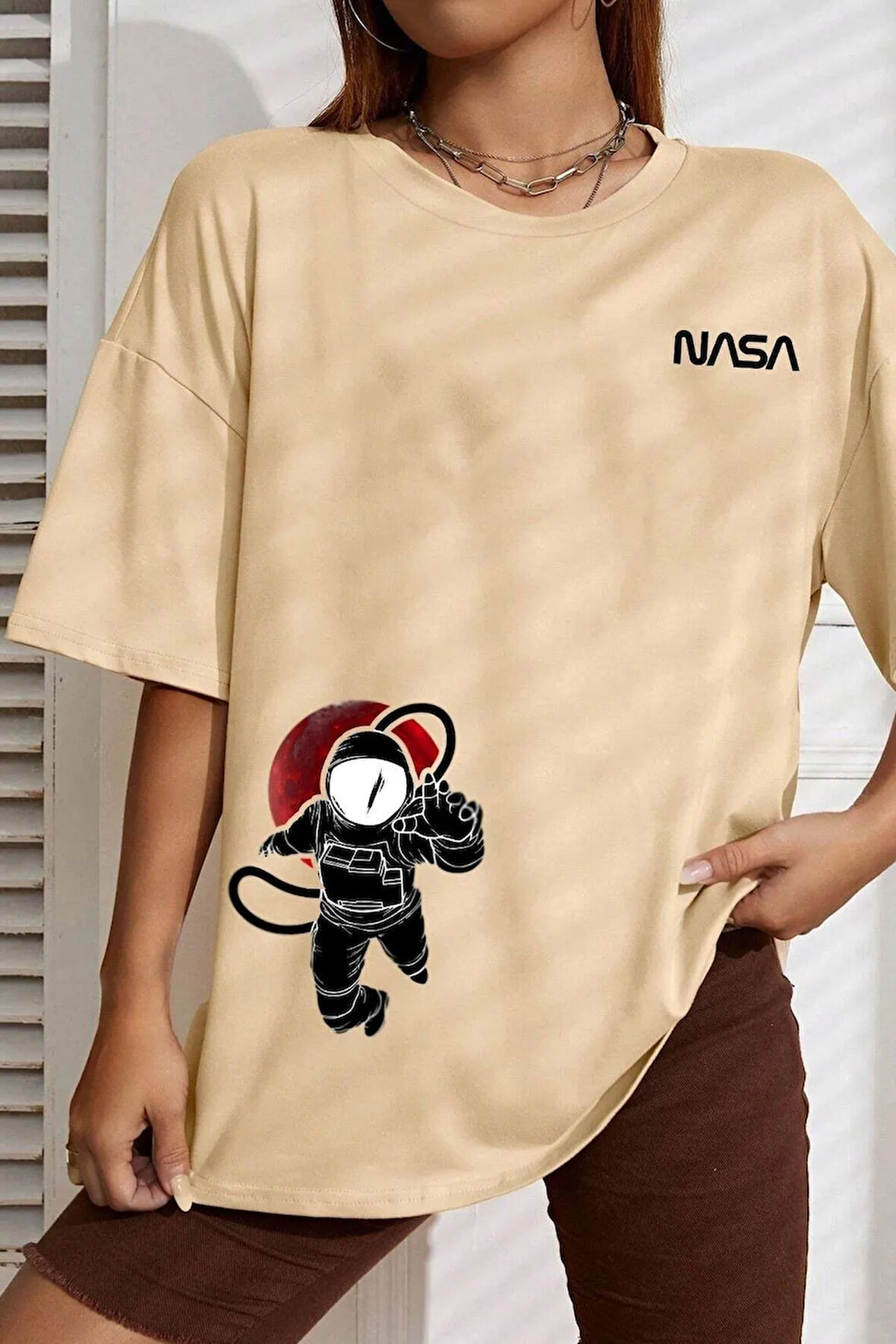 Unisex Nasa Baskılı Tasarım Tshirt