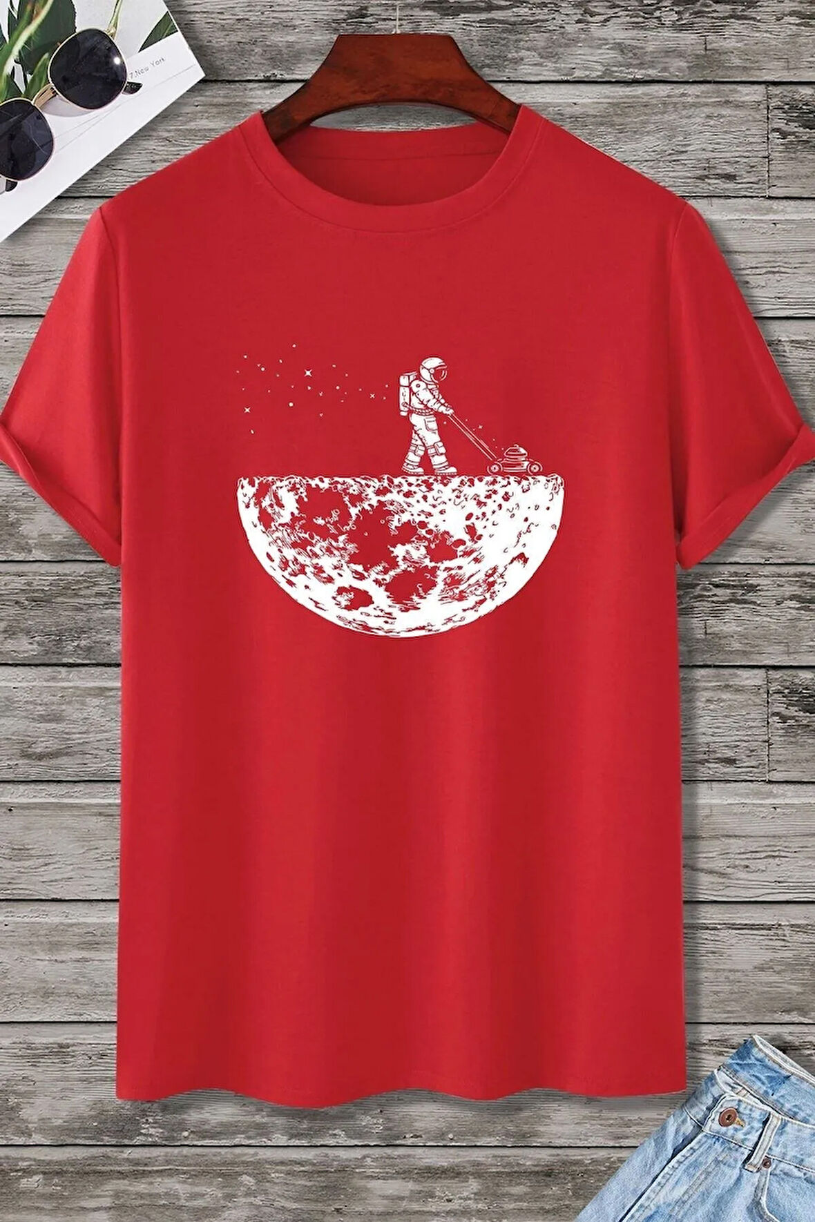 Unisex Uzay Temalı Baskılı Tasarım Tshirt