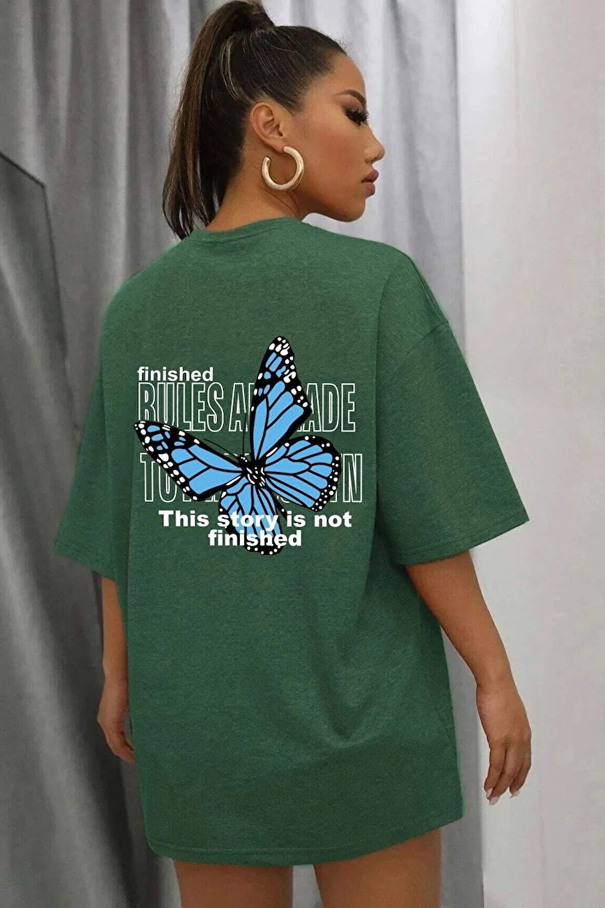 Unisex Kelebek Baskılı Tasarım Tshirt