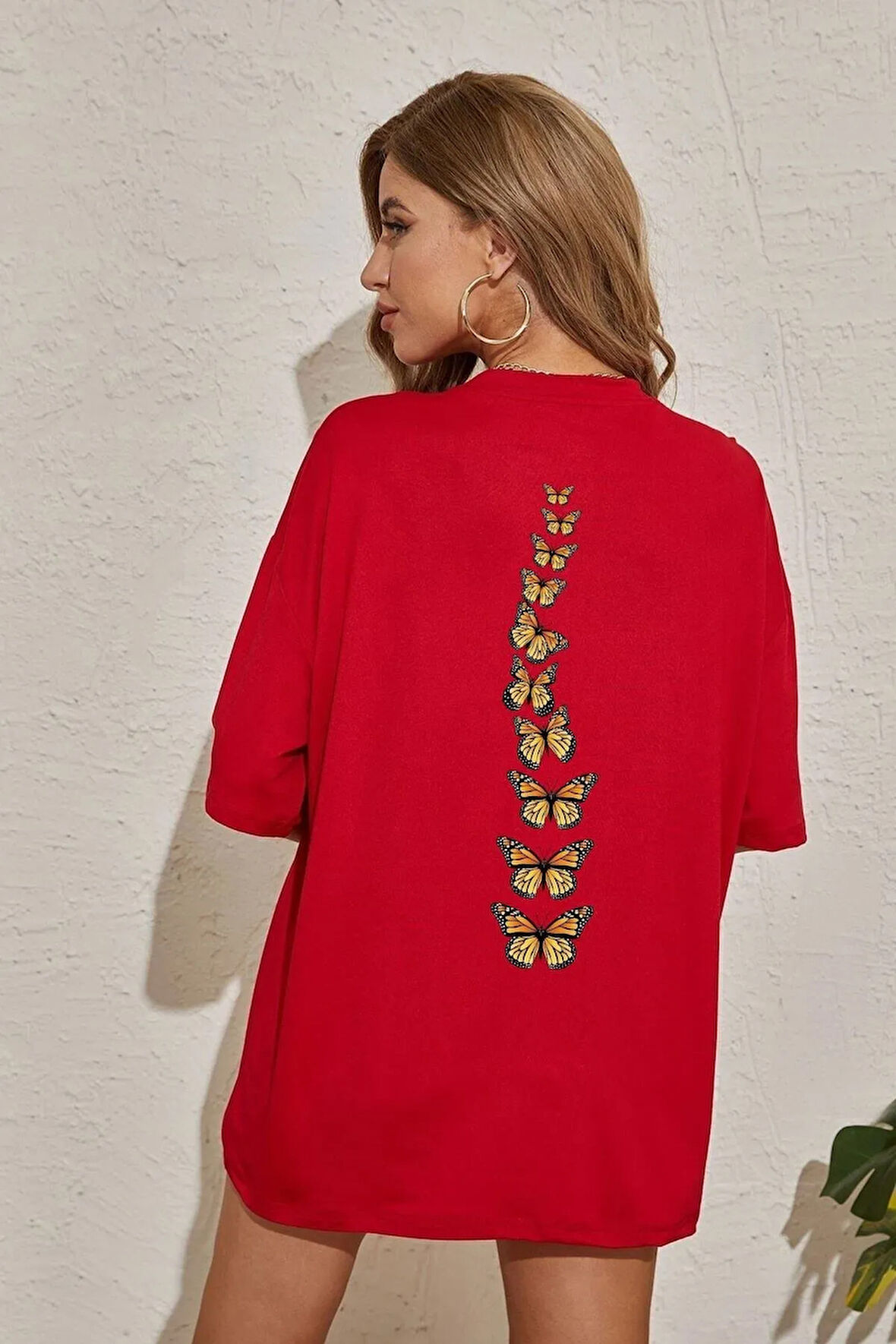 Unisex Sırt Kral Kelebek Baskılı Tasarım Tshirt