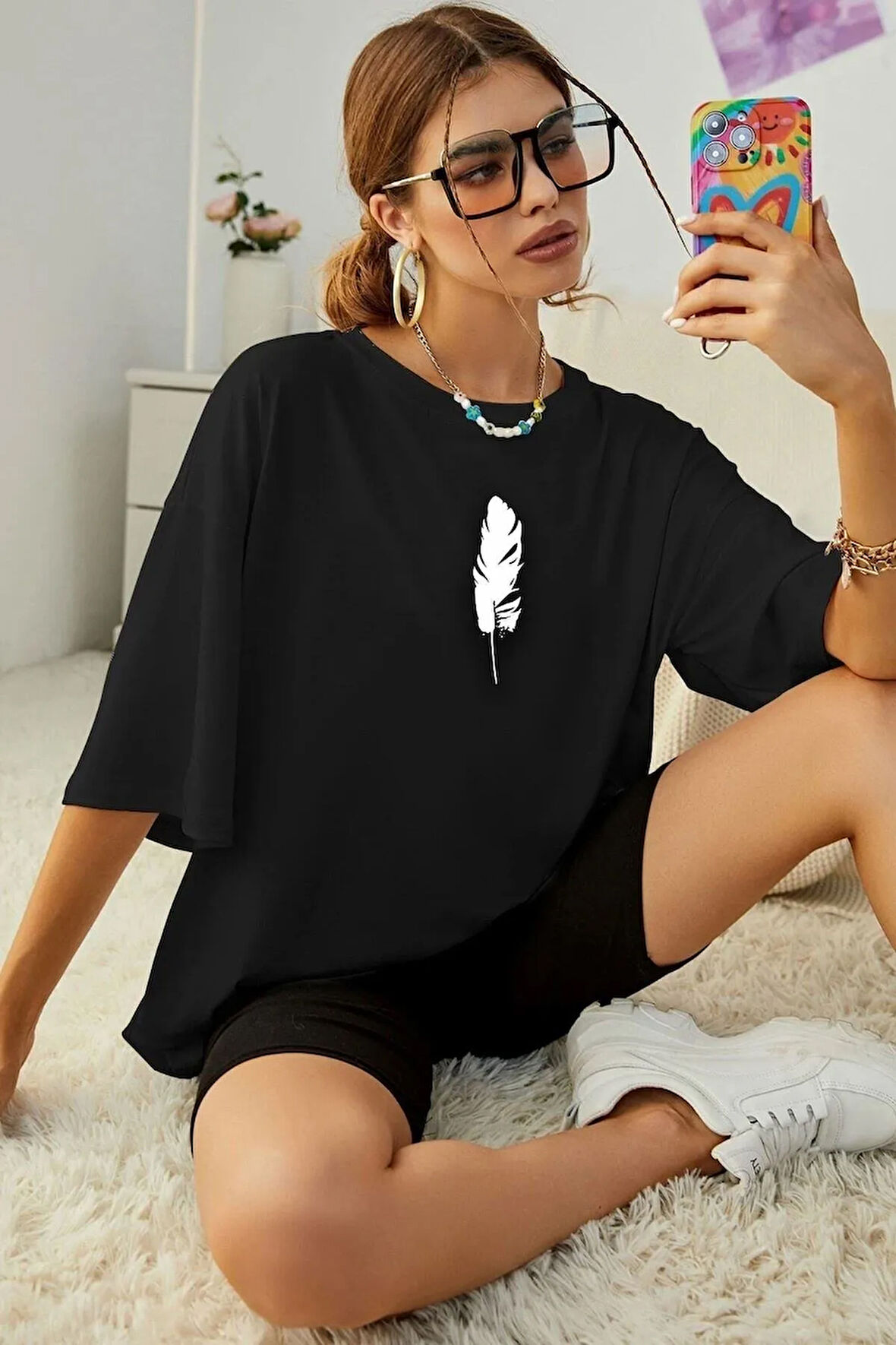 Unisex Tüy Baskılı Tasarım Tshirt