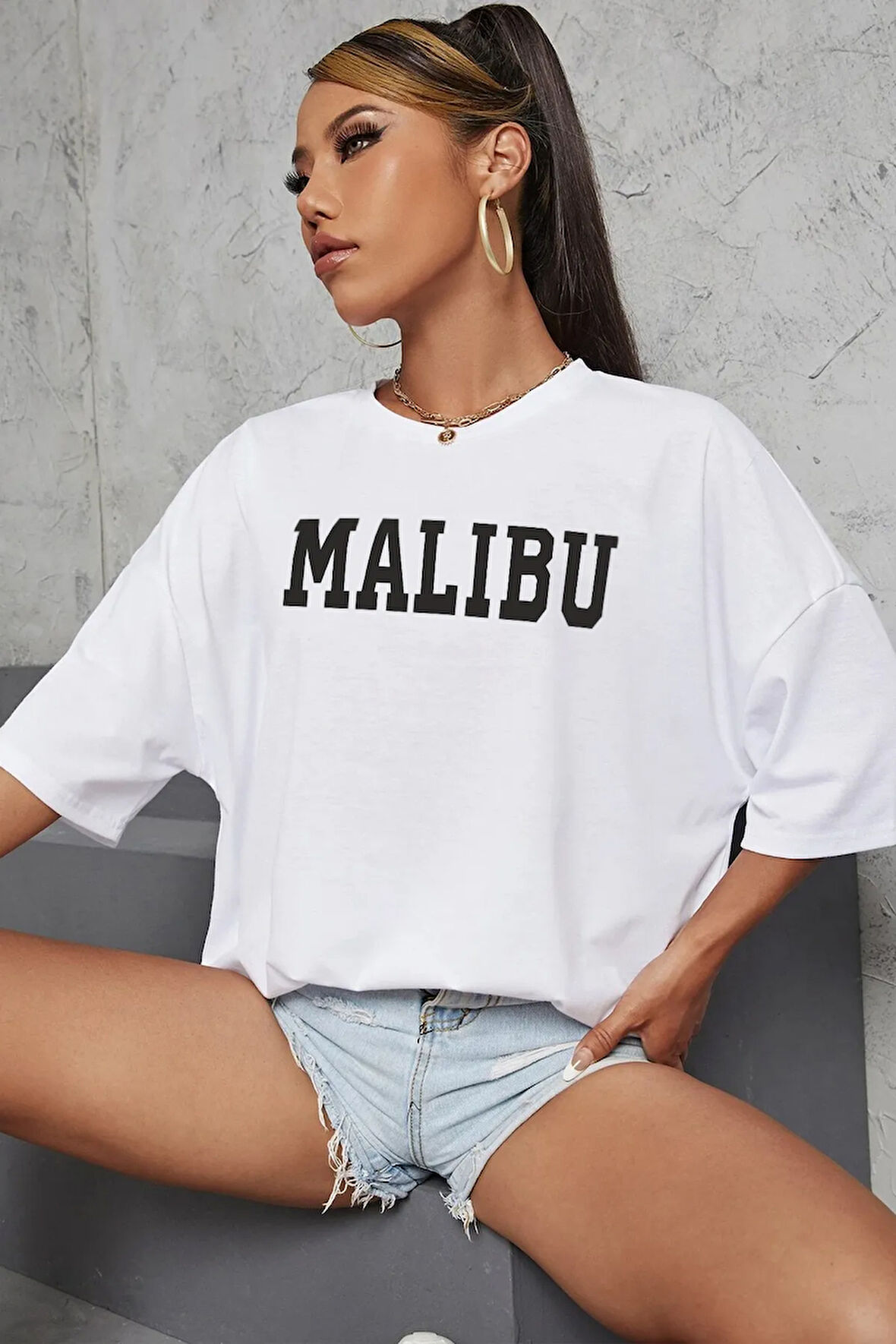 Unisex Malibu Baskılı Tasarım Tshirt
