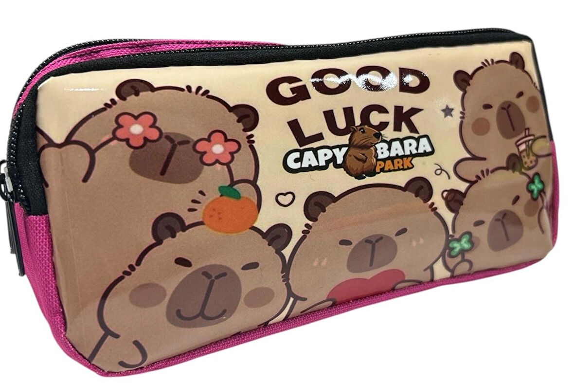 Good Lock Yazılı Capybara Desenli Çift Gözlü Kalemlik – Aksesuar Çantası