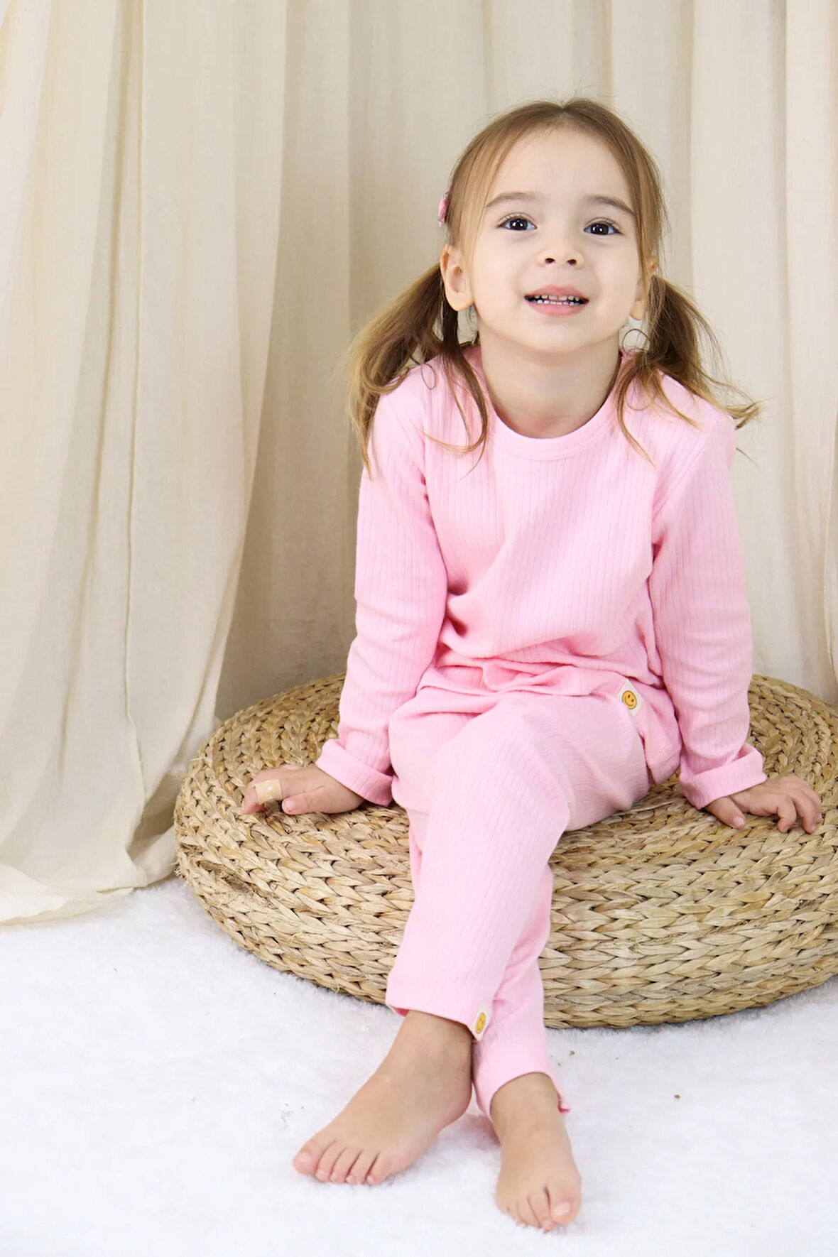 Basic Fitilli İnterlok Kumaş %100 Pamuk 1-5 Yaş Vizon Bebek Pijama Takımı